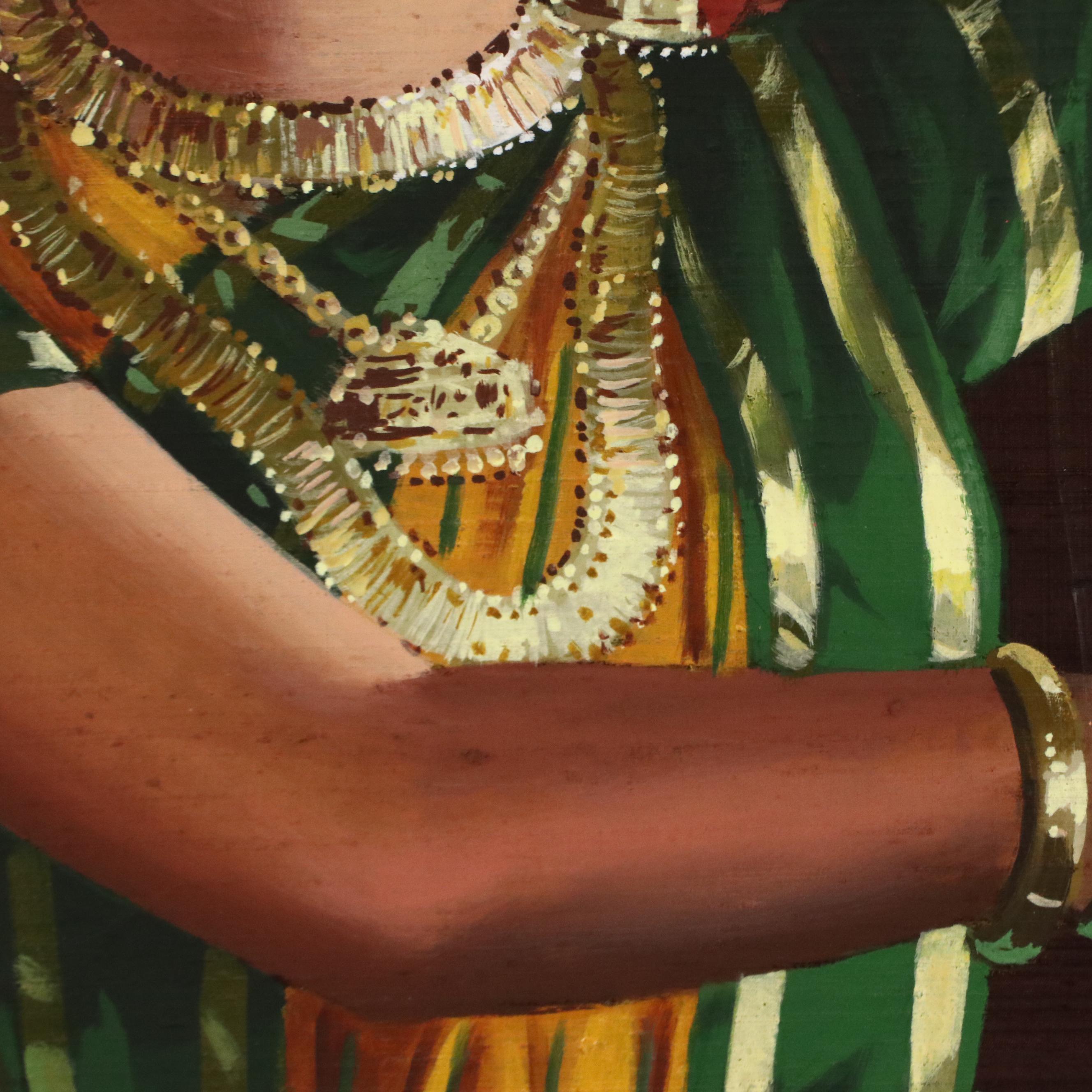 Acrylic Painting of Dancing Indian Woman Expressing With Mudras