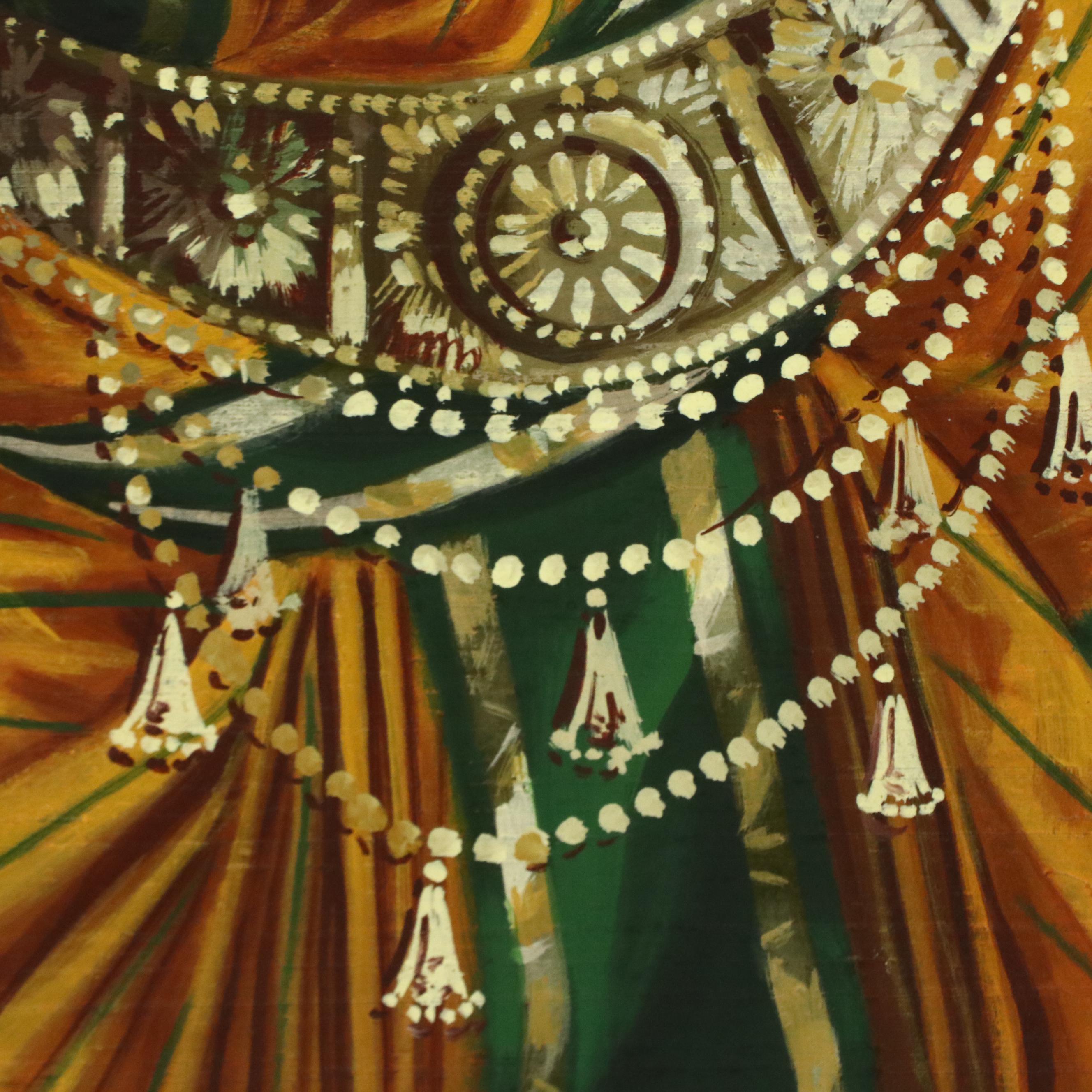 Acrylic Painting of Dancing Indian Woman Expressing With Mudras