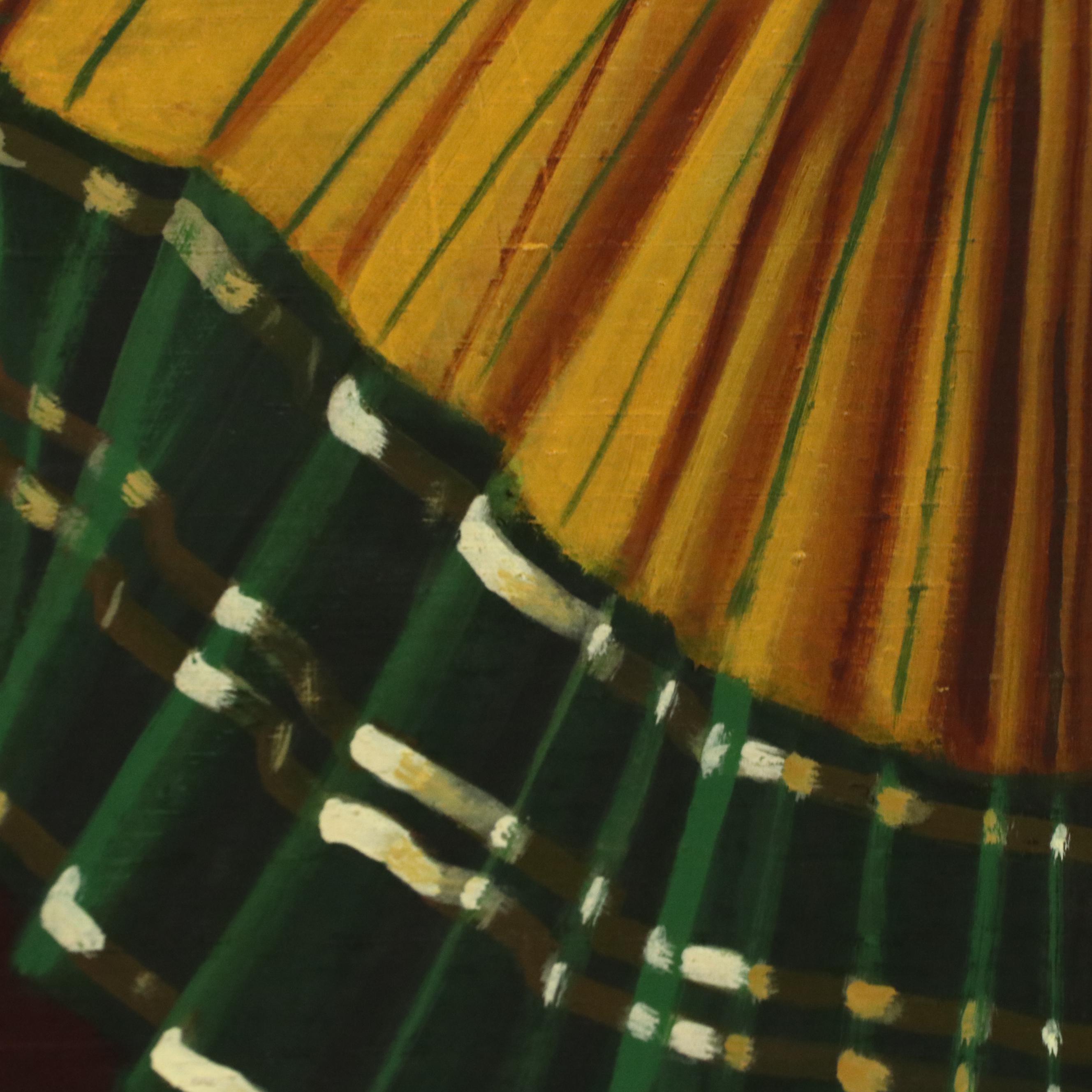 Acrylic Painting of Dancing Indian Woman Expressing With Mudras