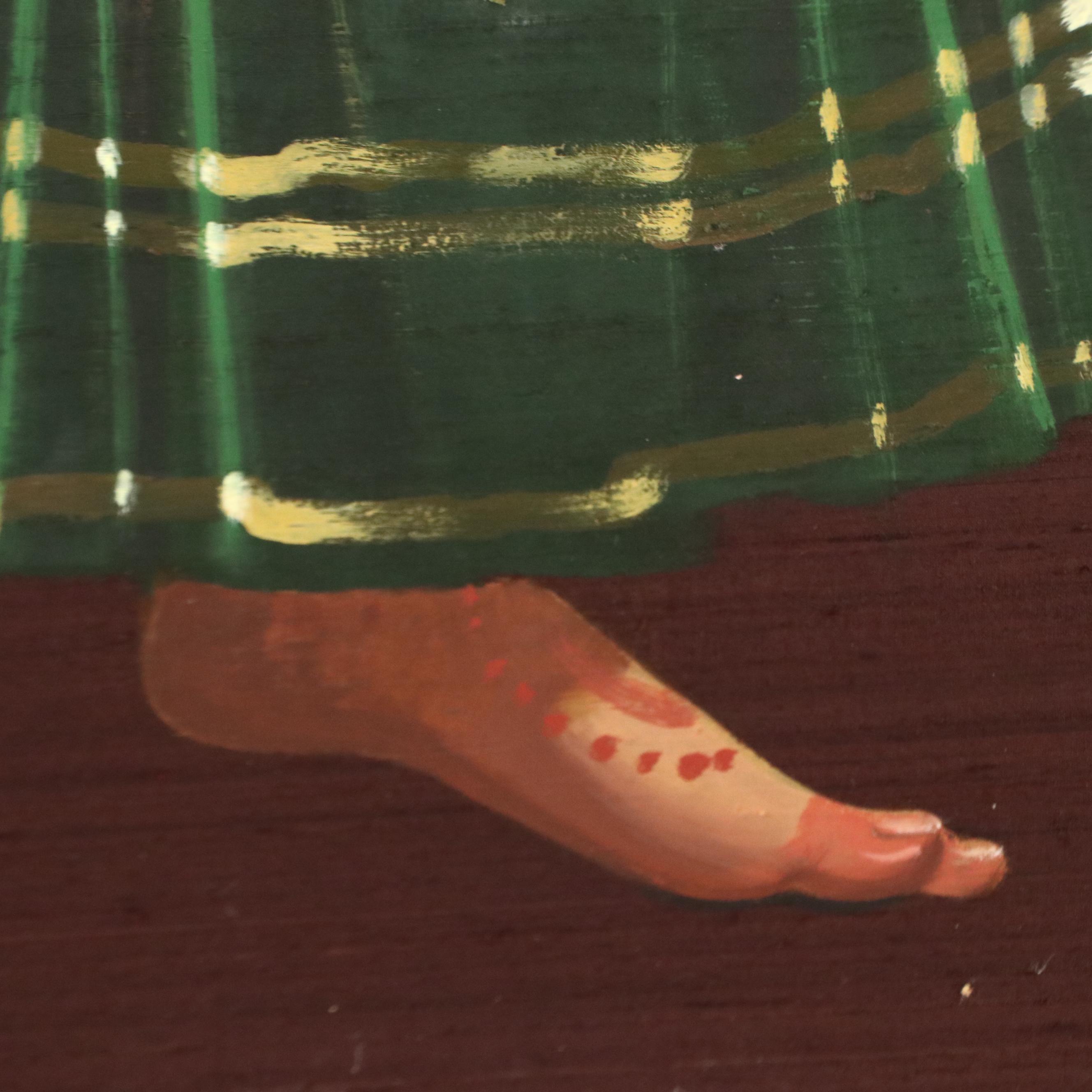 Acrylic Painting of Dancing Indian Woman Expressing With Mudras