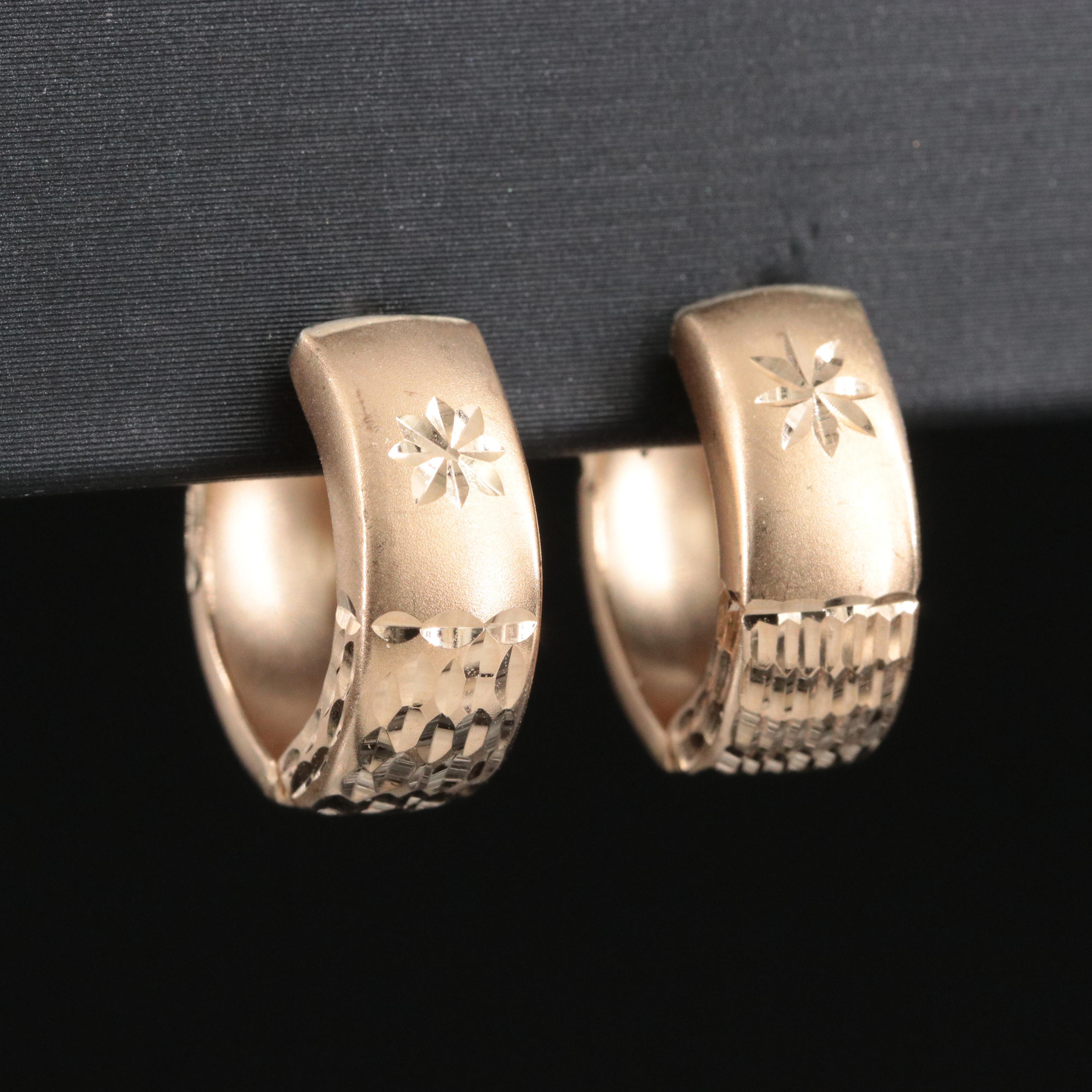 14K Diamond Cut Huggie Hoops