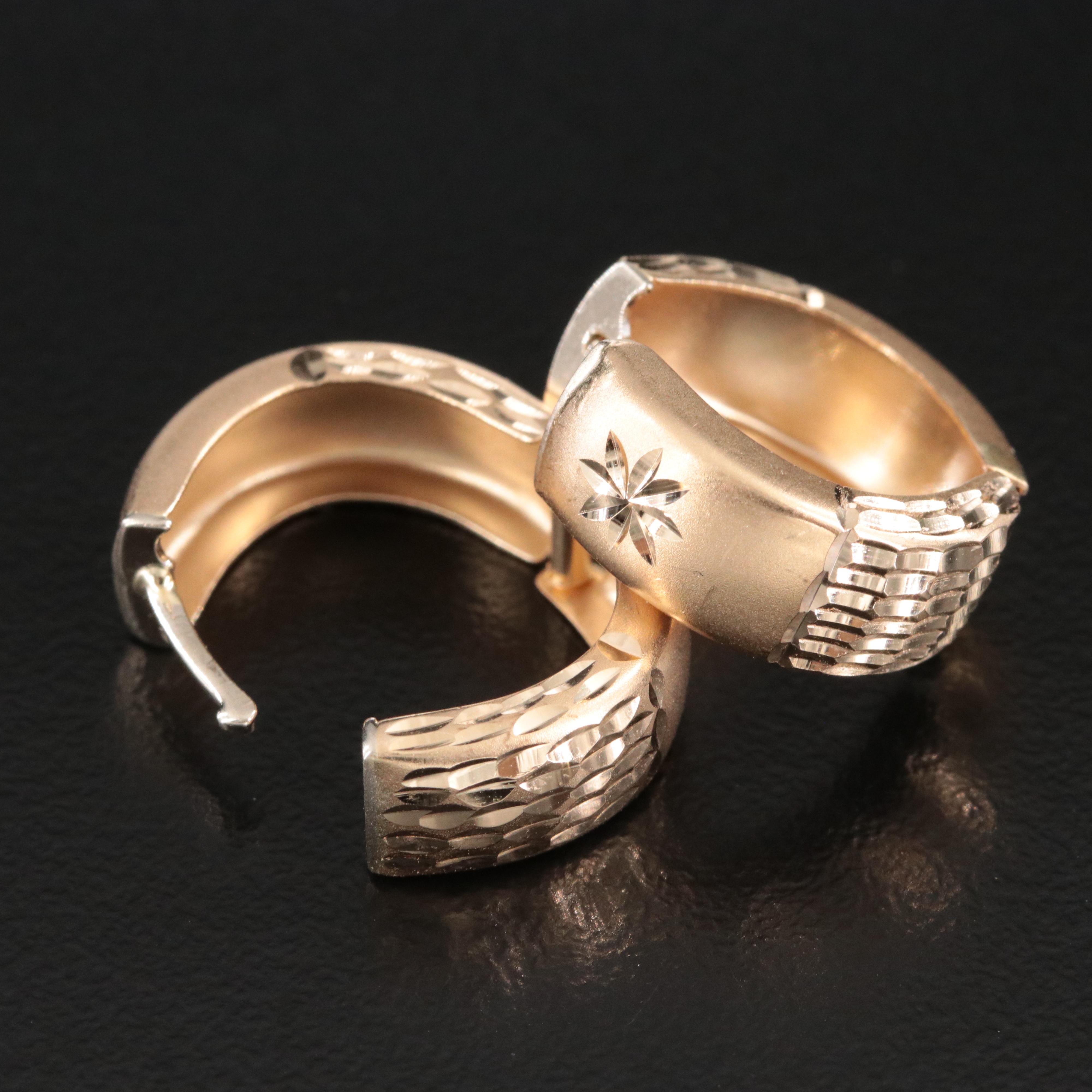 14K Diamond Cut Huggie Hoops