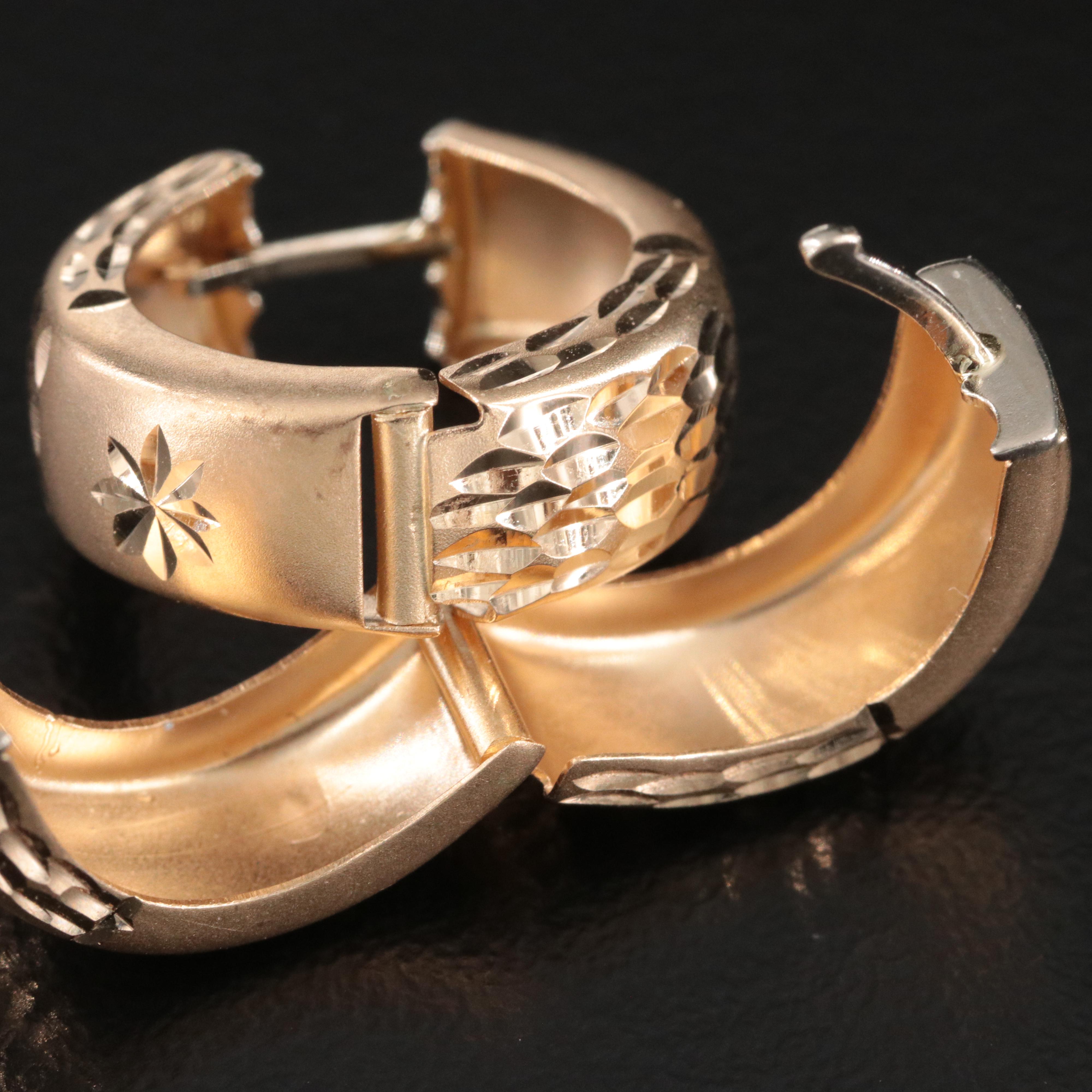 14K Diamond Cut Huggie Hoops