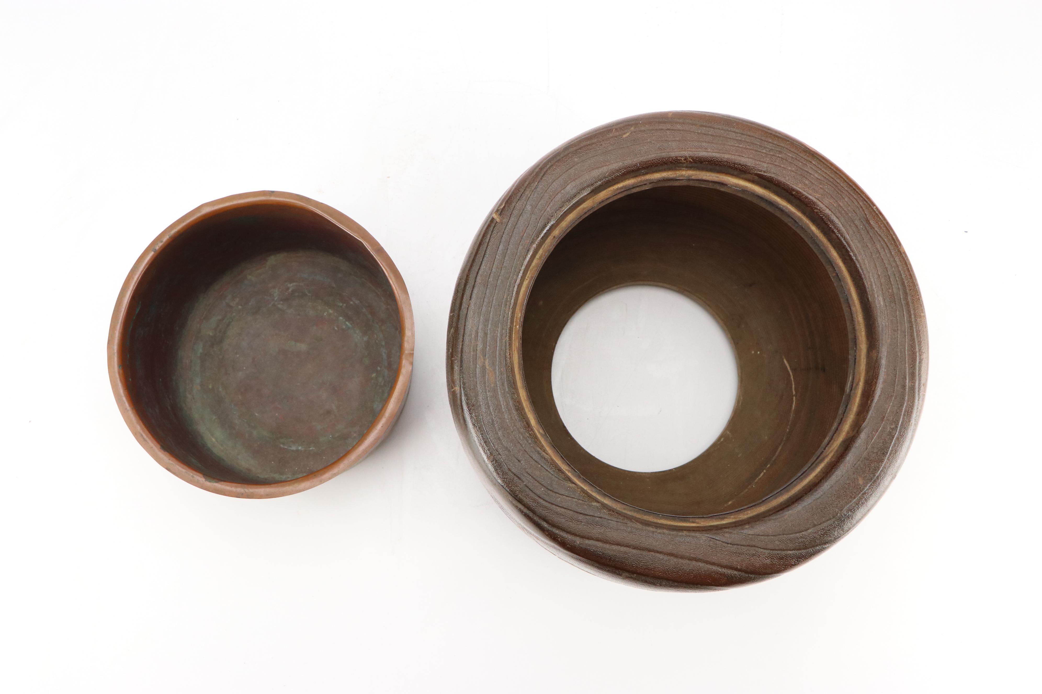 Japanese Lacquer Kiri Wood Hibachi with Metal and Abalone Inlay