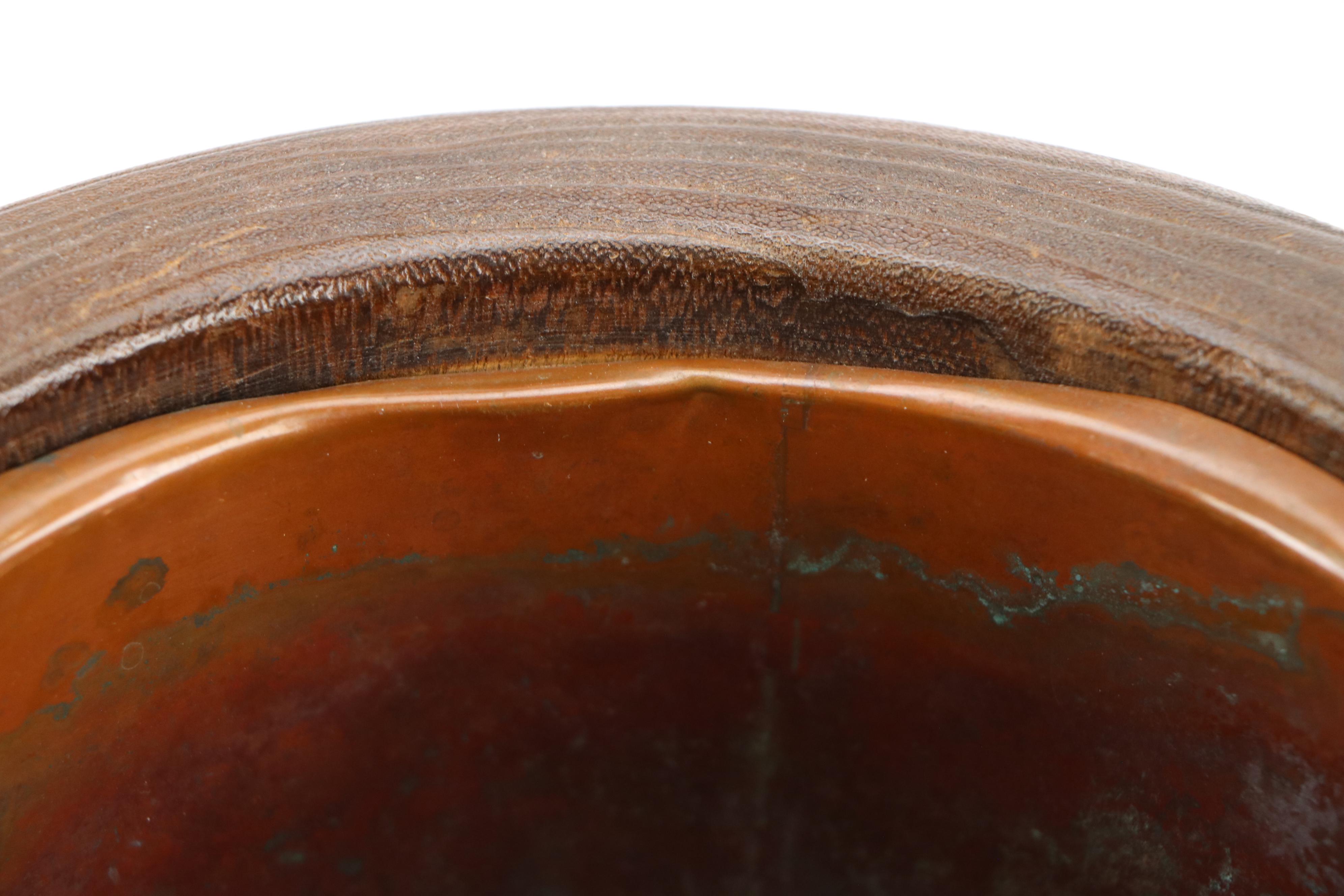 Japanese Lacquer Kiri Wood Hibachi with Metal and Abalone Inlay