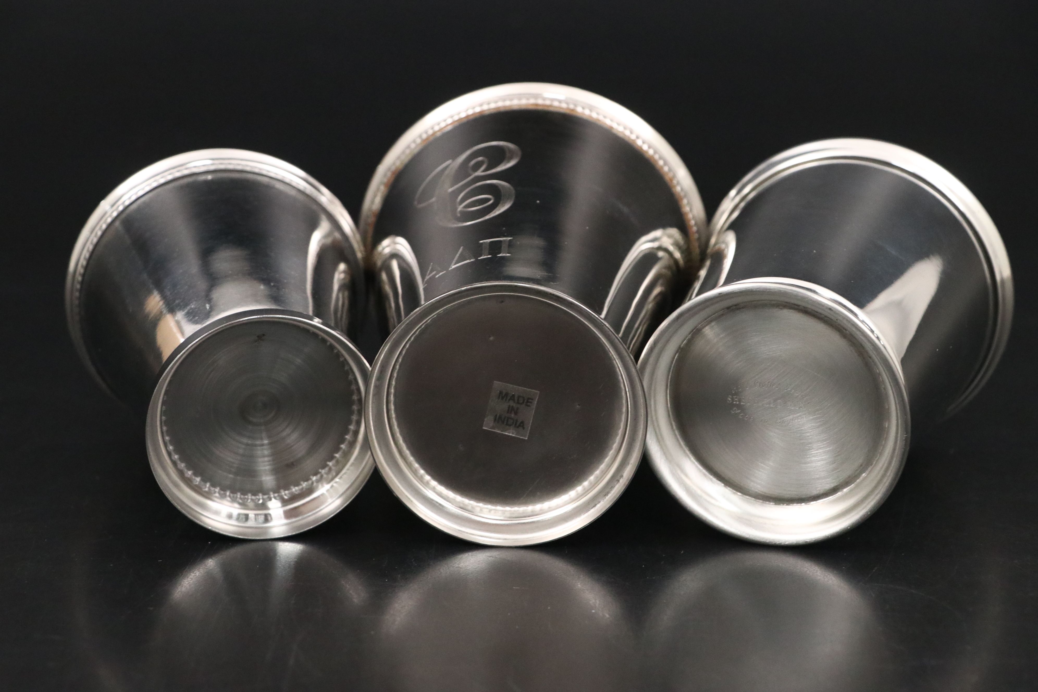 Collection of Sheffield Mint Pewter Tankards with Other Mint Julep Cups