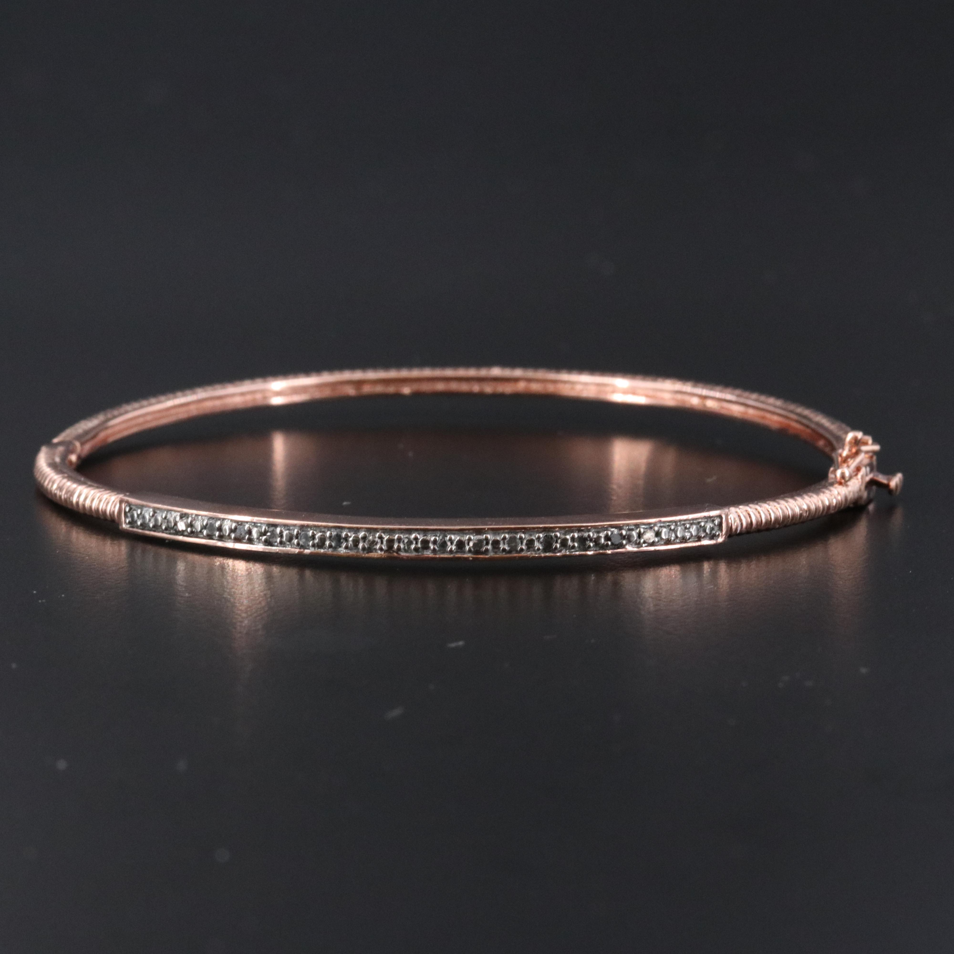 Sterling Fancy Diamond Hinged Bangle Bracelet