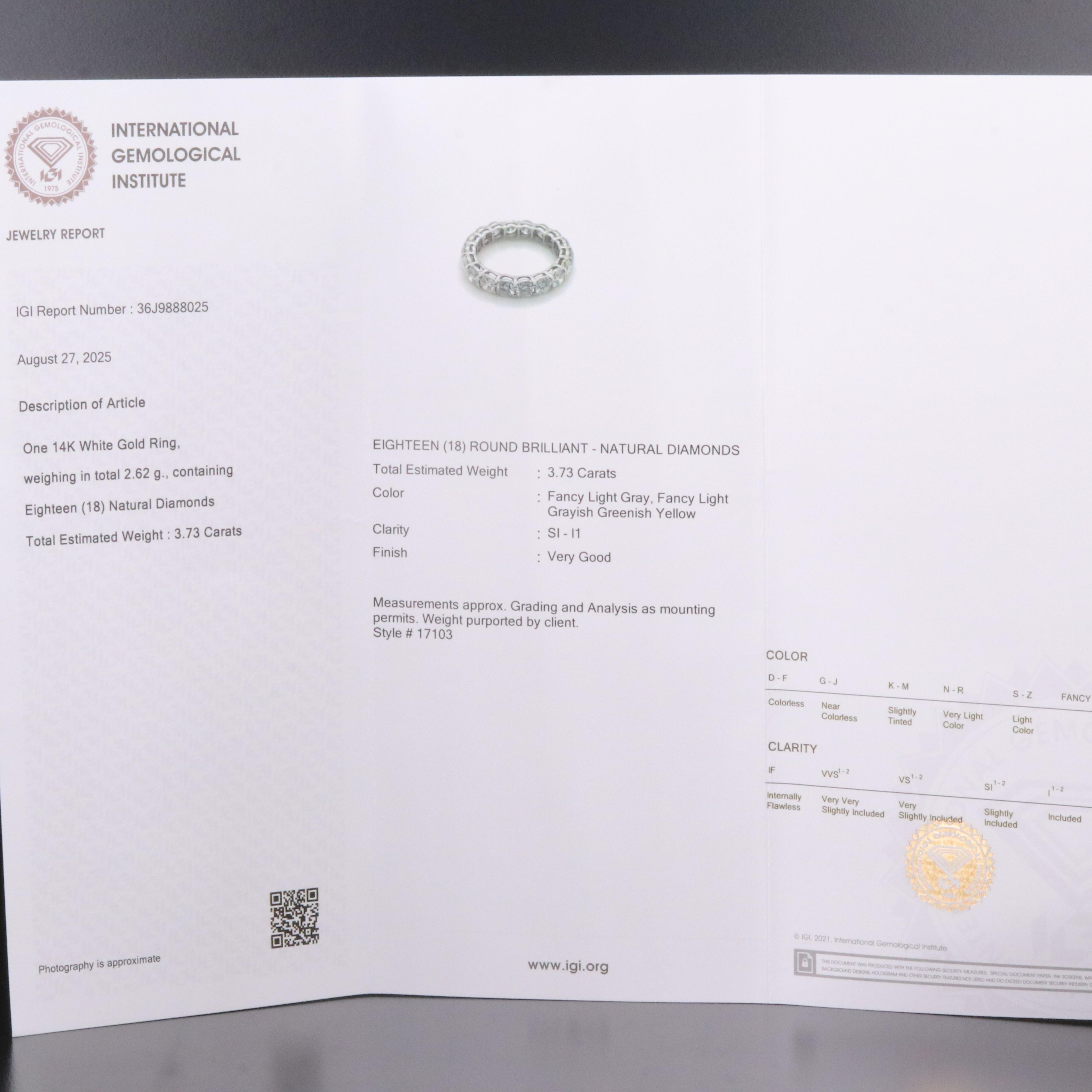 14K 3.73 CTW Diamond Eternity Band with IGI Jewelry Report