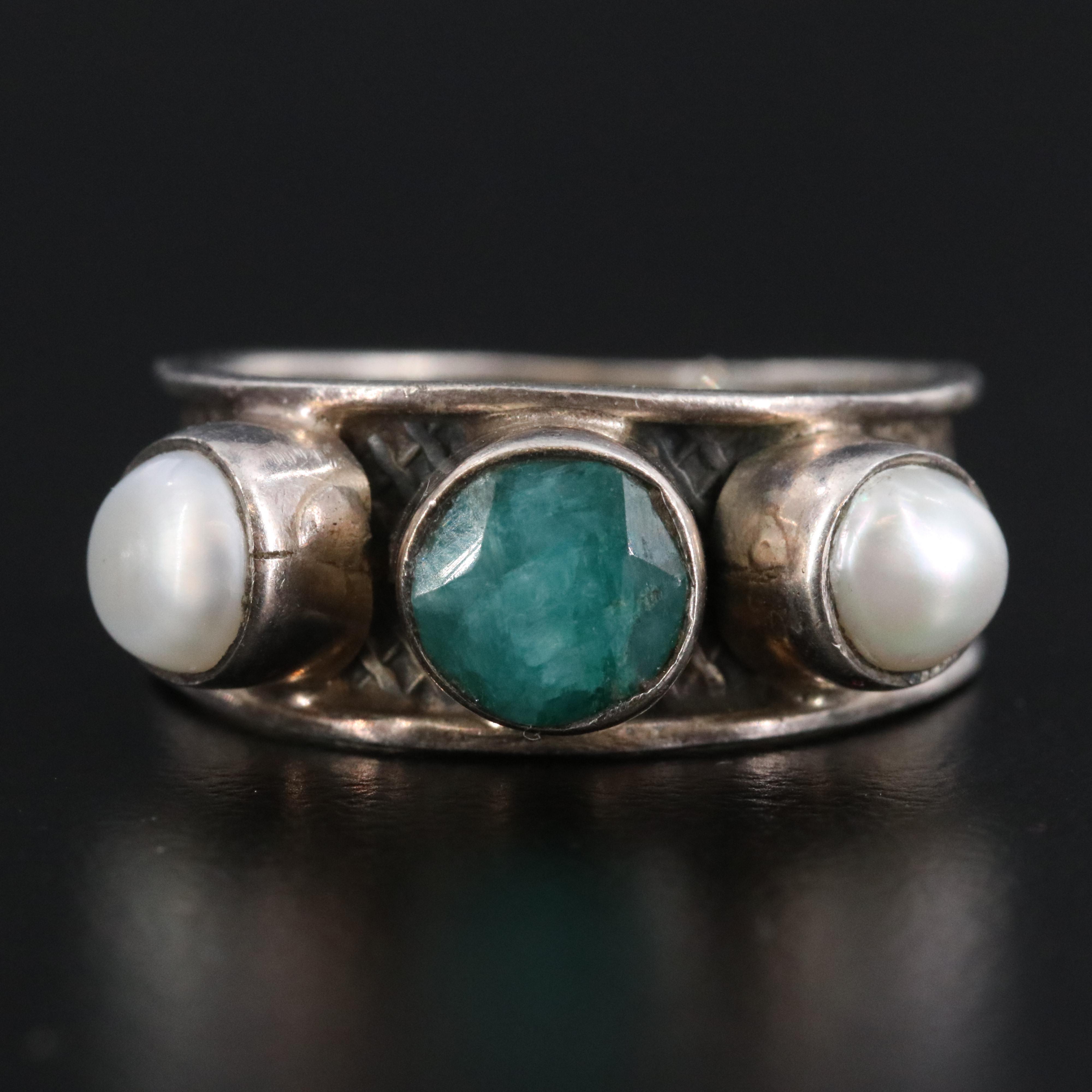 Sterling Silimanite and Pearl Ring