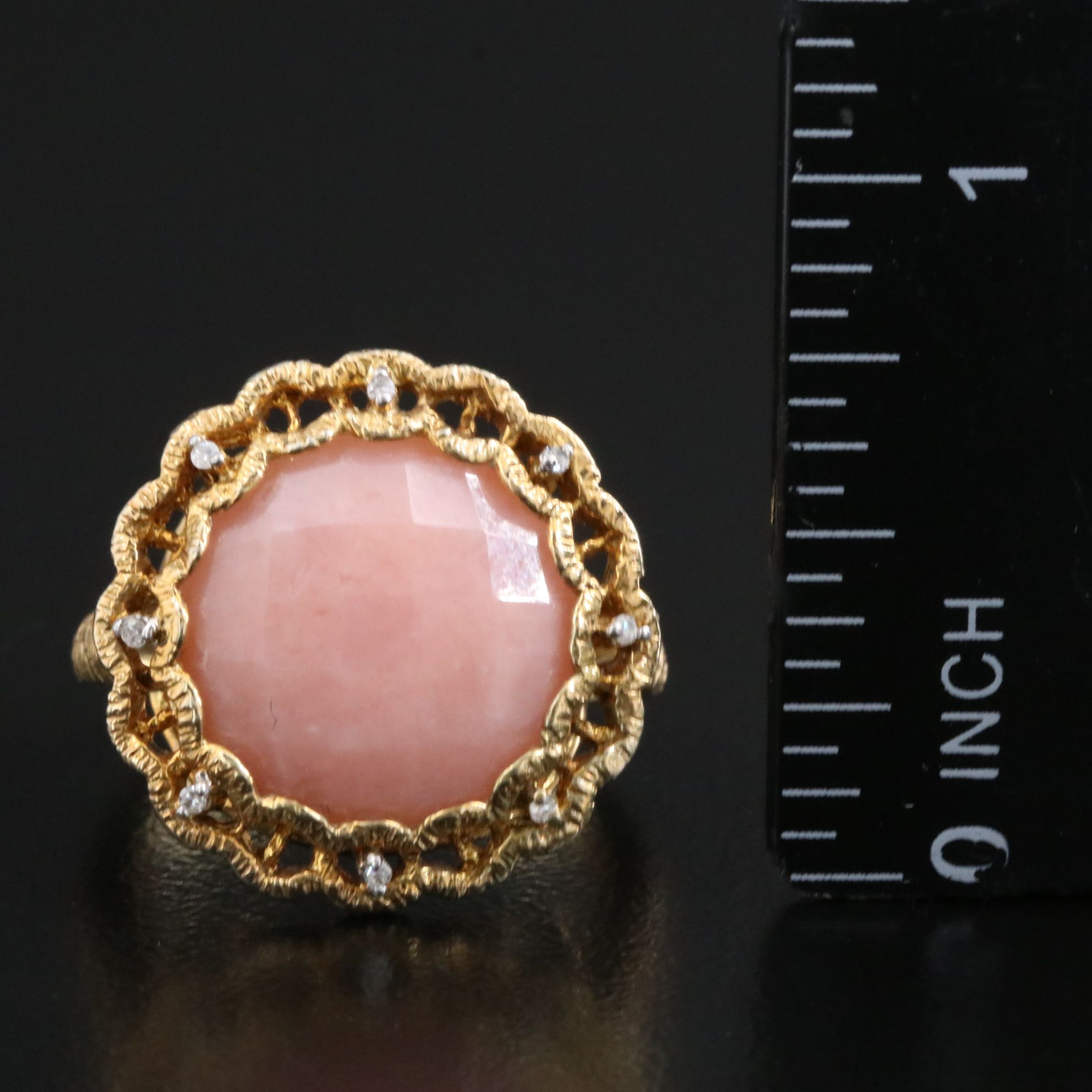 Sterling Pink Opal and Diamond Ring