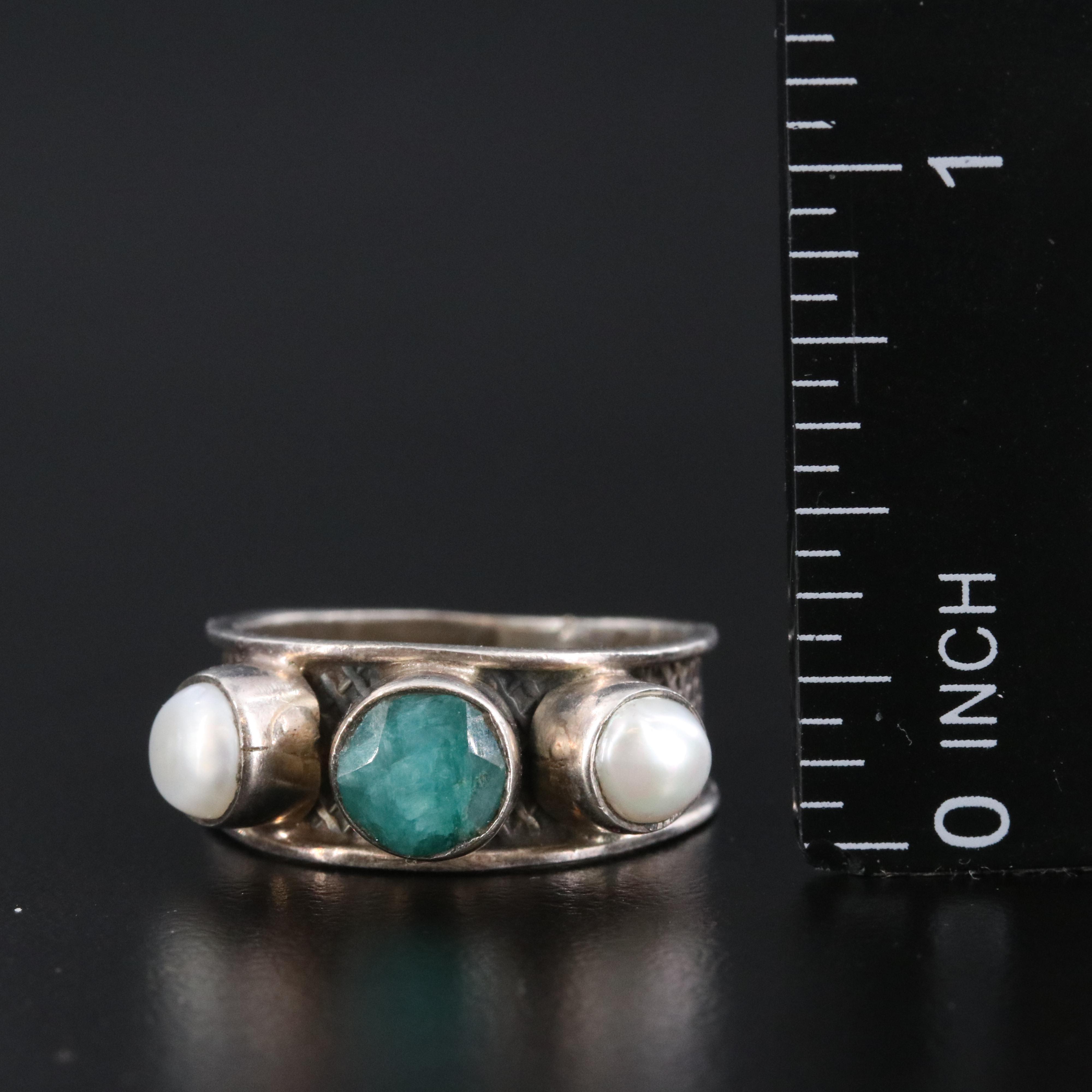 Sterling Silimanite and Pearl Ring