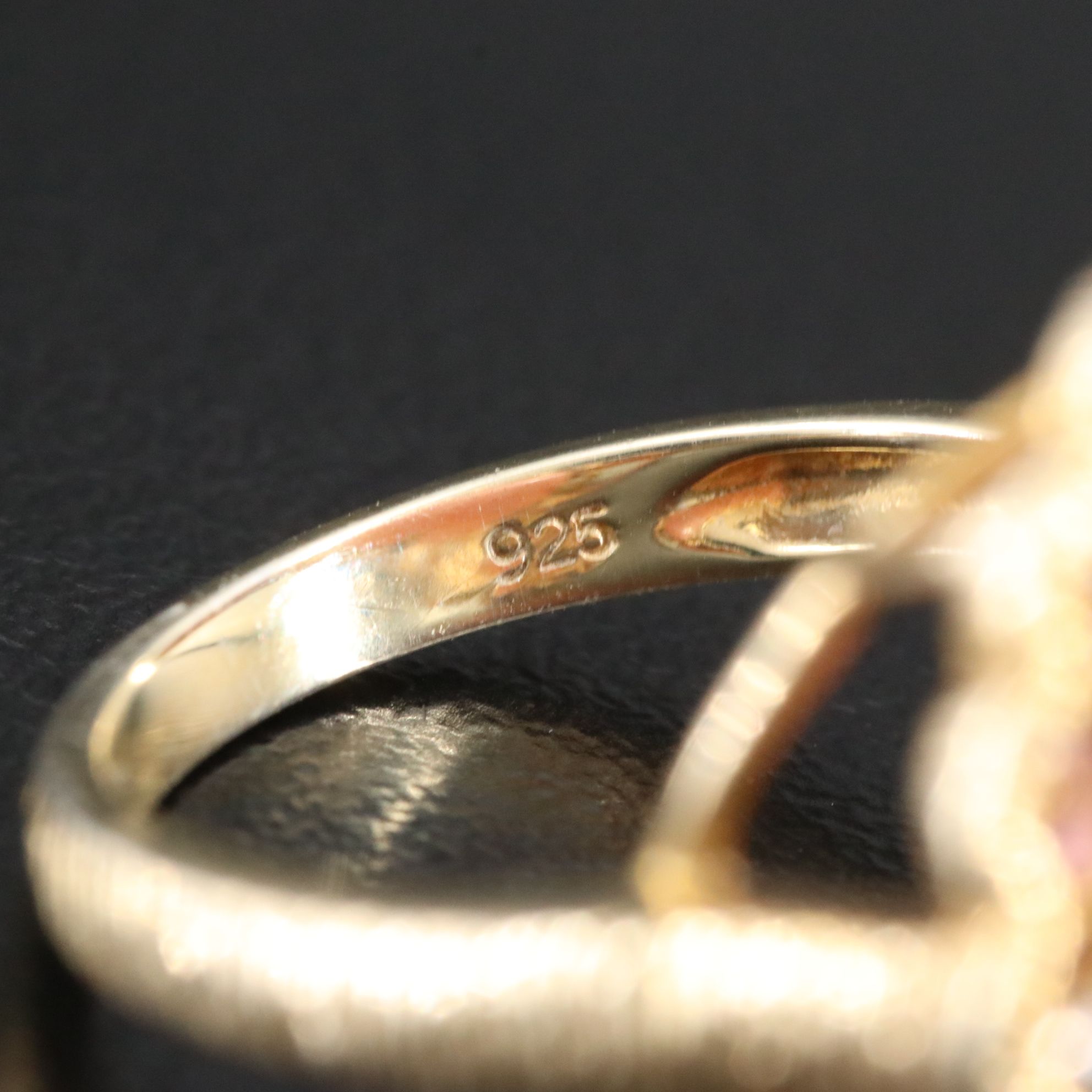 Sterling Pink Opal and Diamond Ring