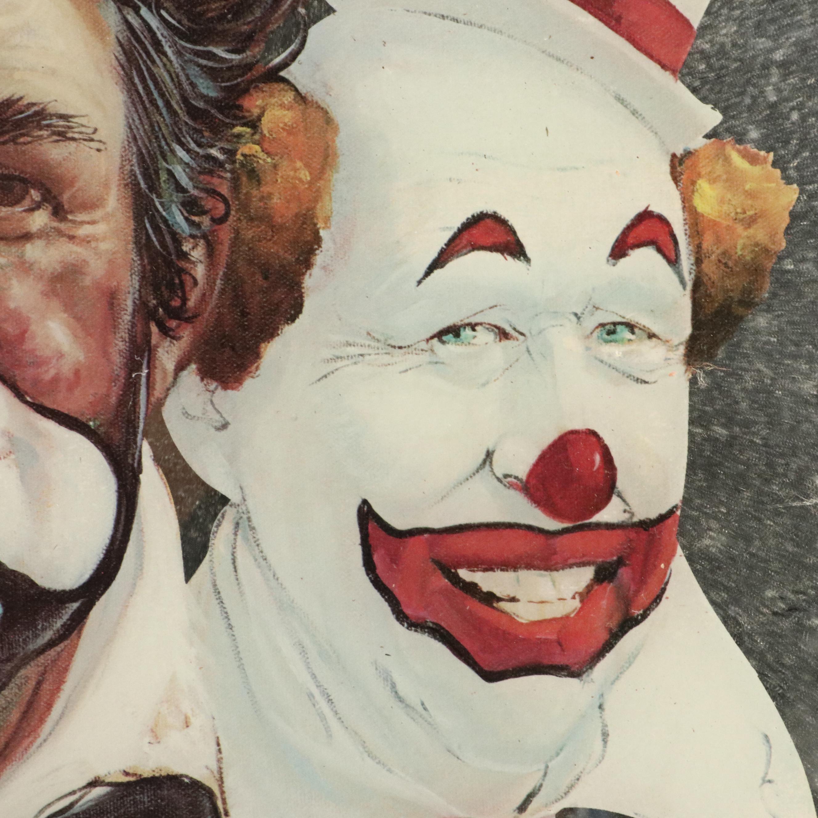 Clown-Themed Offset Lithograph Wall Mirror After Robert Owen