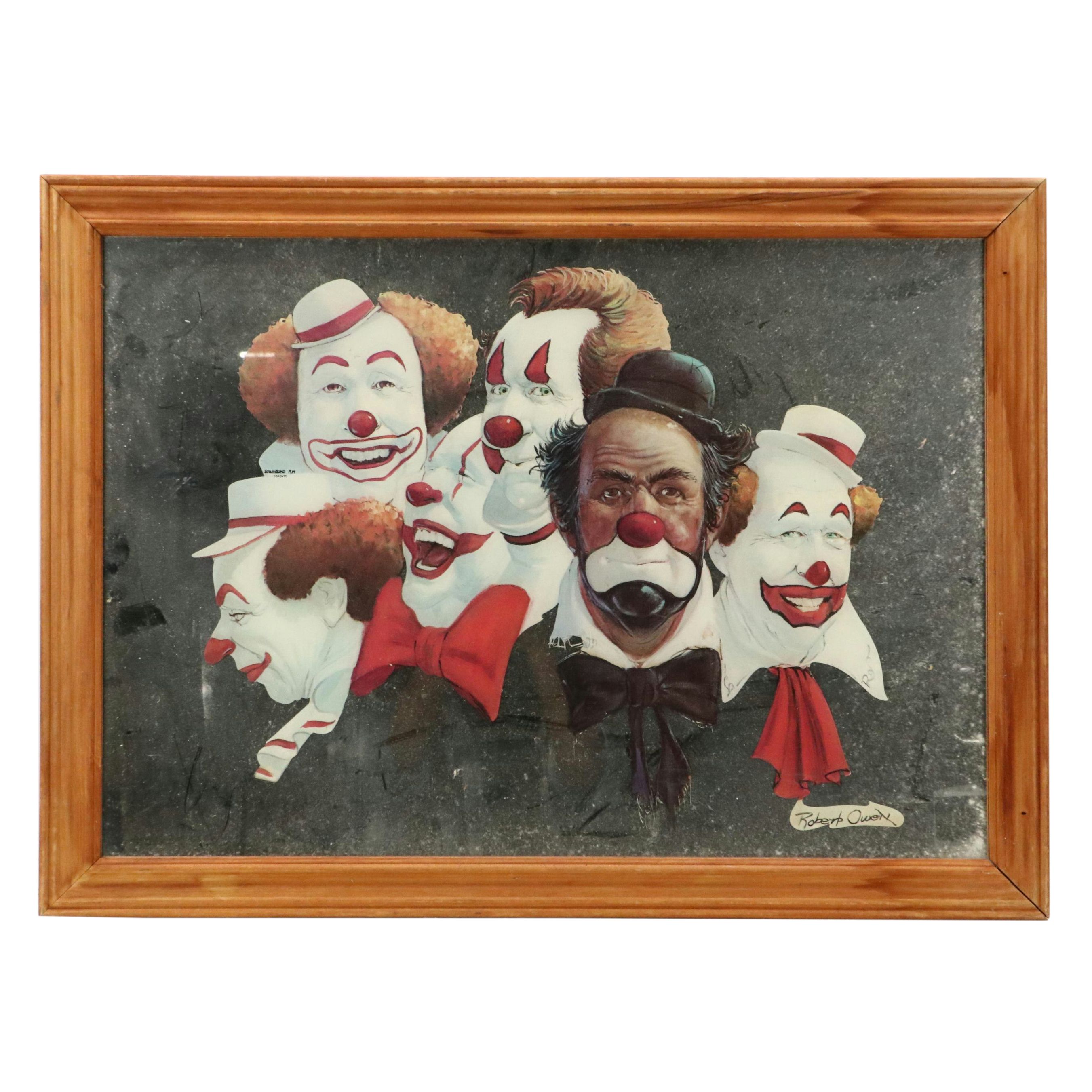 Clown-Themed Offset Lithograph Wall Mirror After Robert Owen