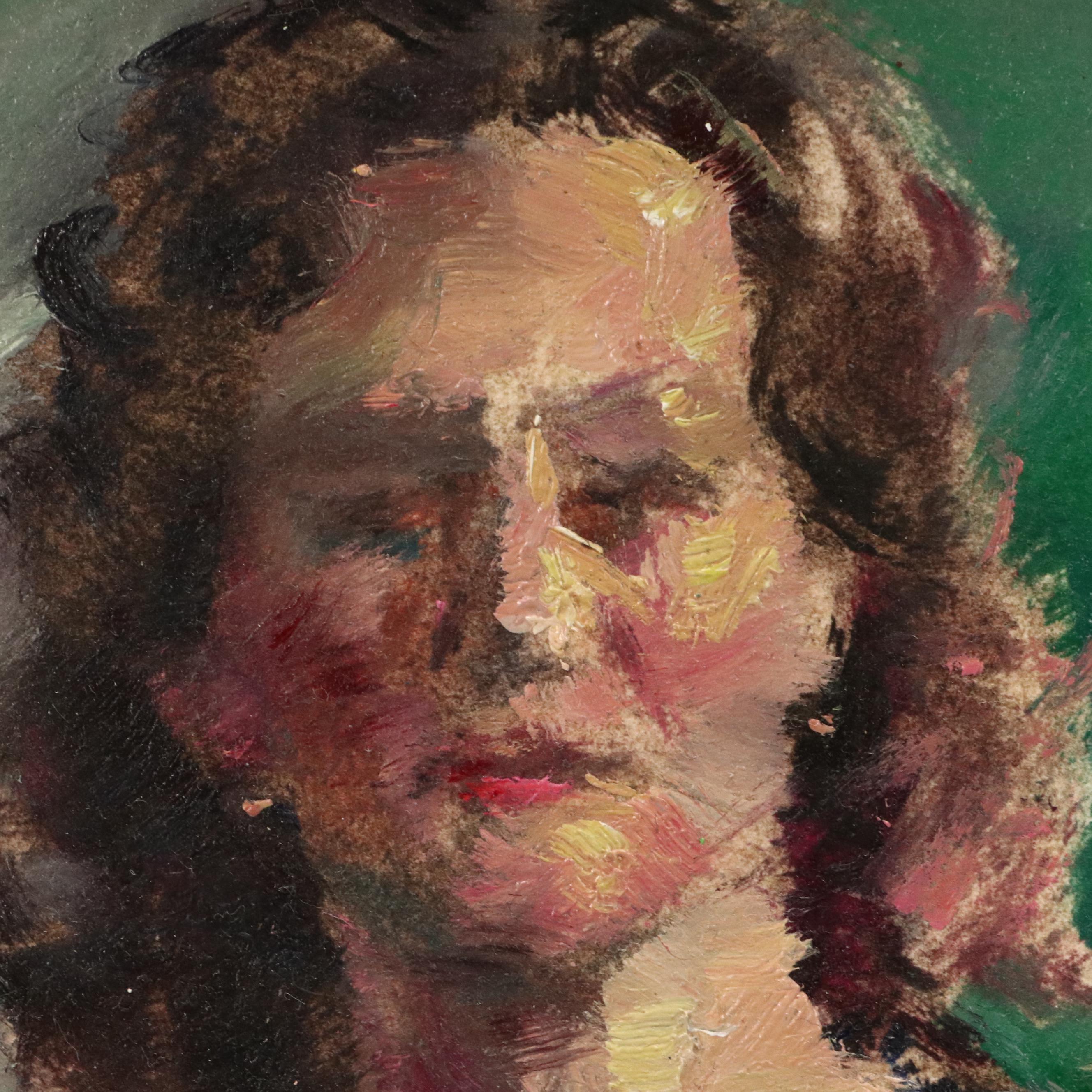 Impressionistic Style Oil Portrait of Woman in Black Dress