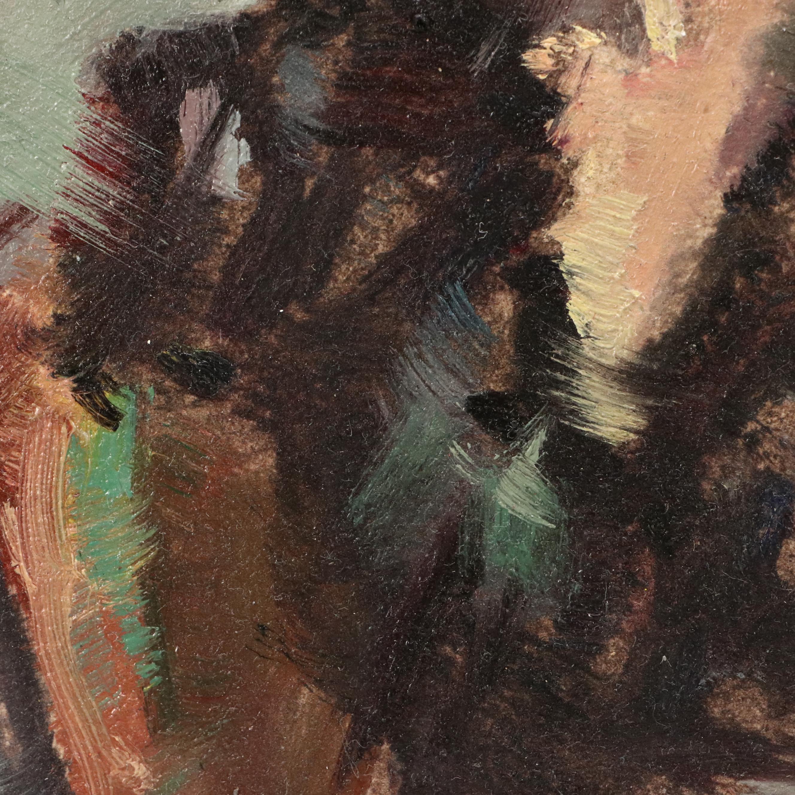 Impressionistic Style Oil Portrait of Woman in Black Dress