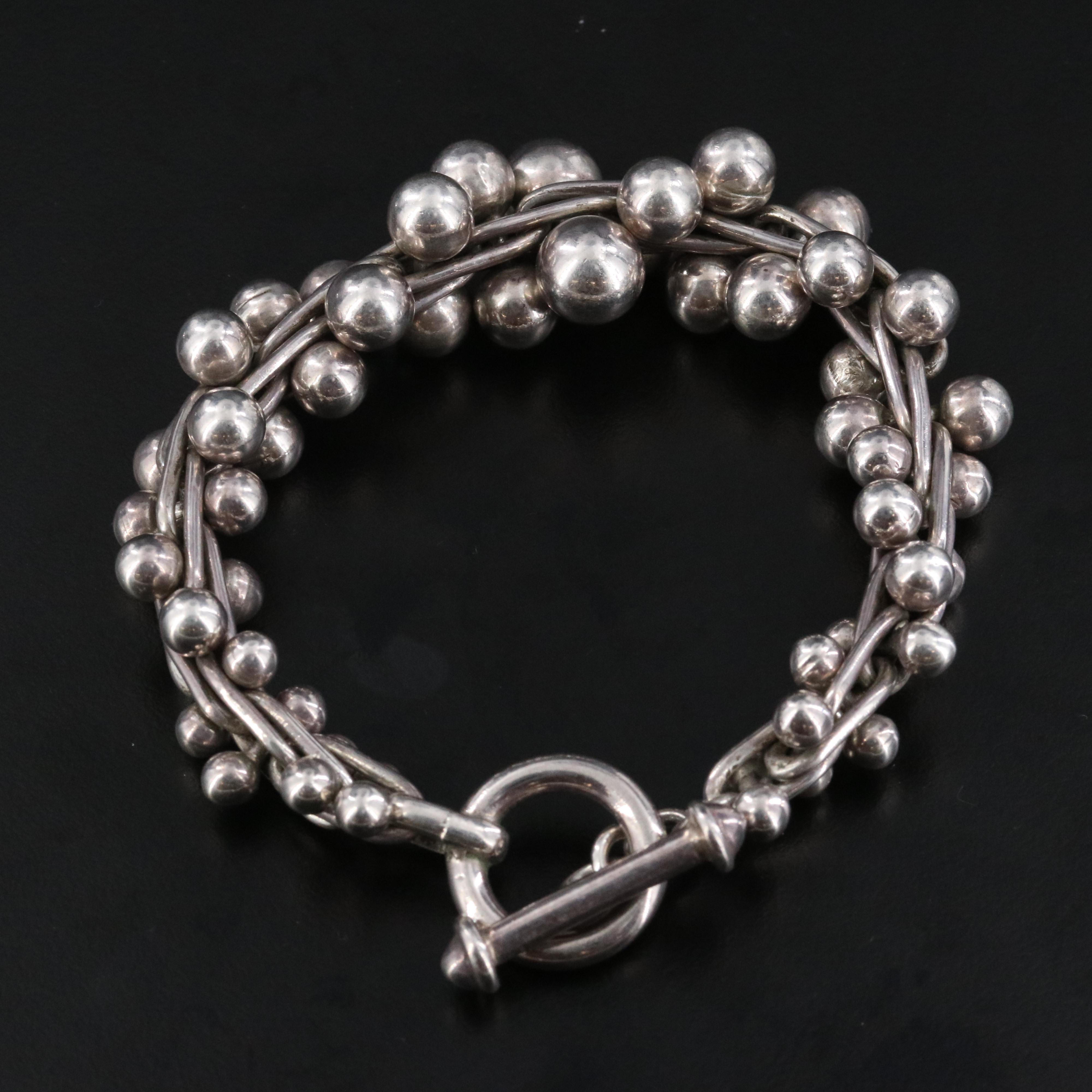 Vintage Sterling Graduated Bead Link Bracelet