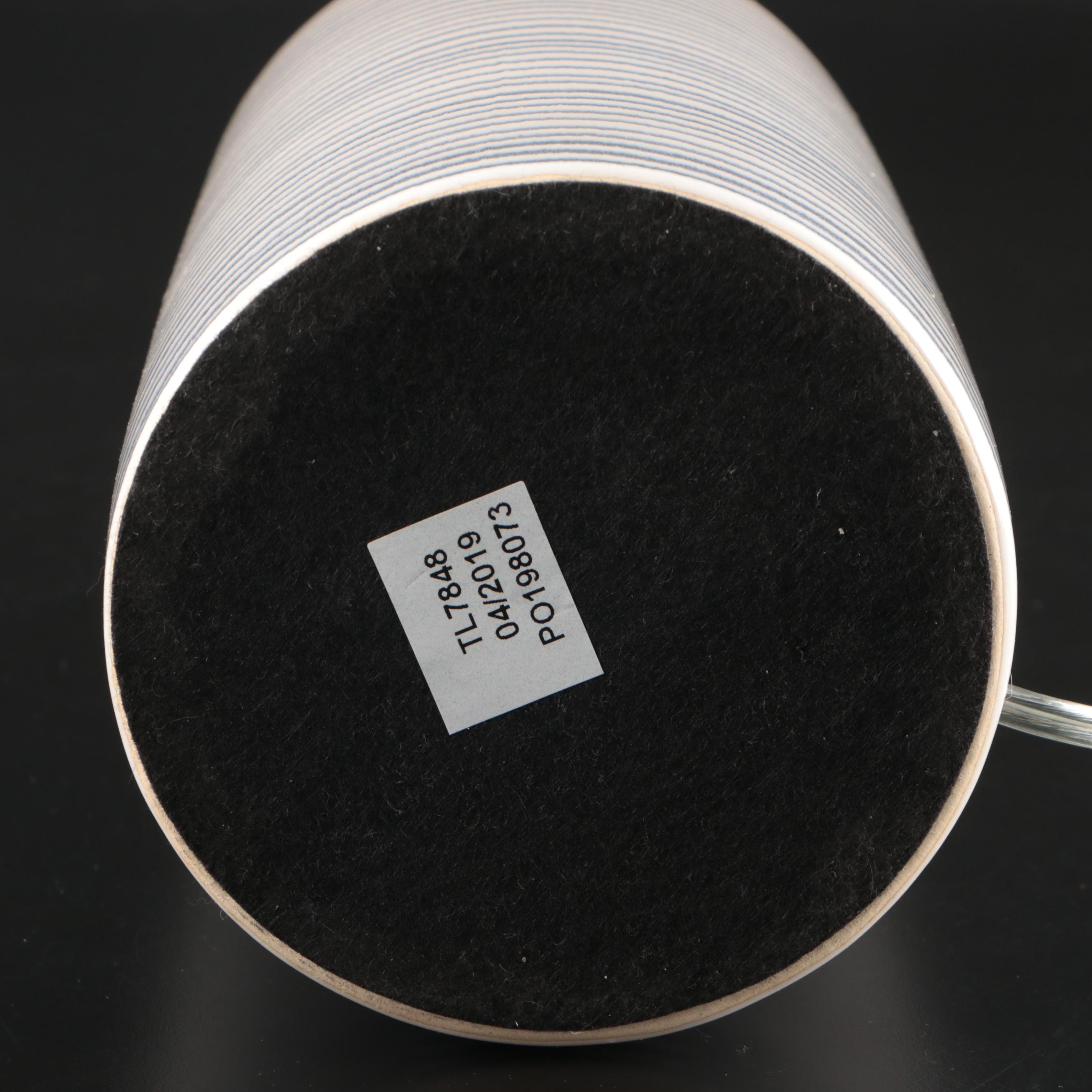 Coastal Ceramic Striped Lamps with Linen Drum Shades