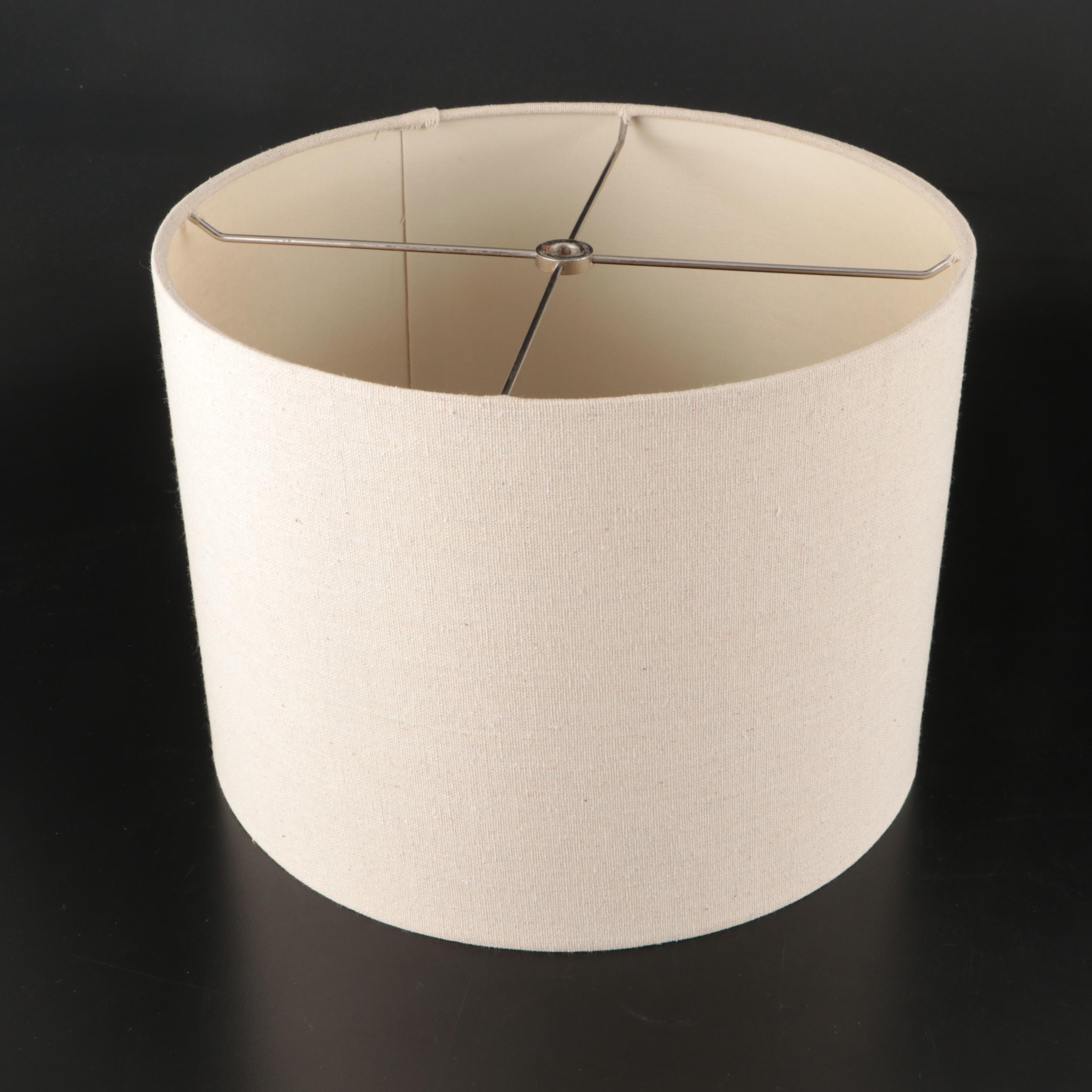 Coastal Ceramic Striped Lamps with Linen Drum Shades