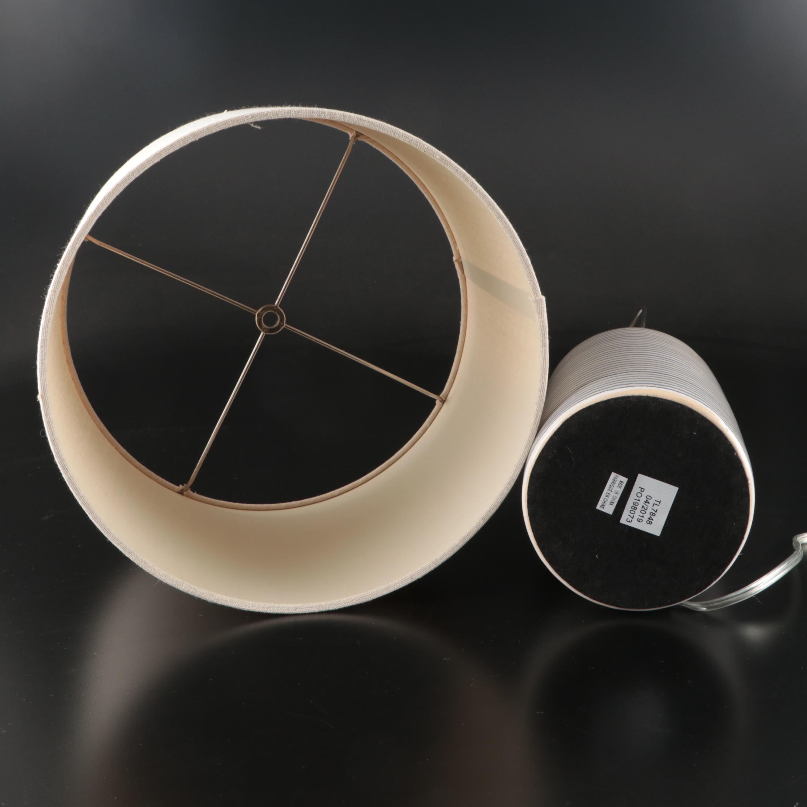 Coastal Ceramic Striped Lamps with Linen Drum Shades