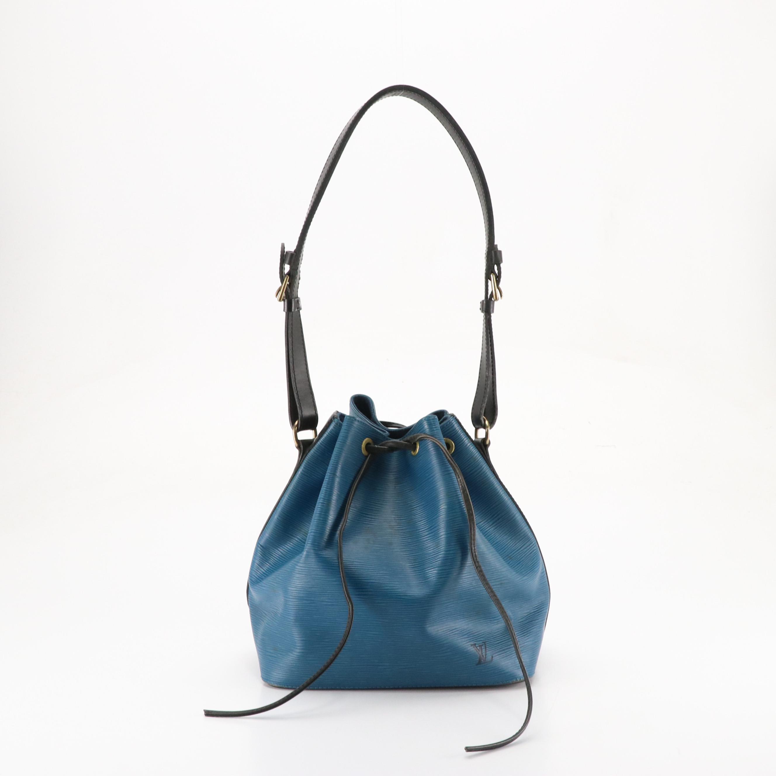 Louis Vuitton Petit Noé Drawstring Bucket Bag in Toledo Blue Epi & Black Leather