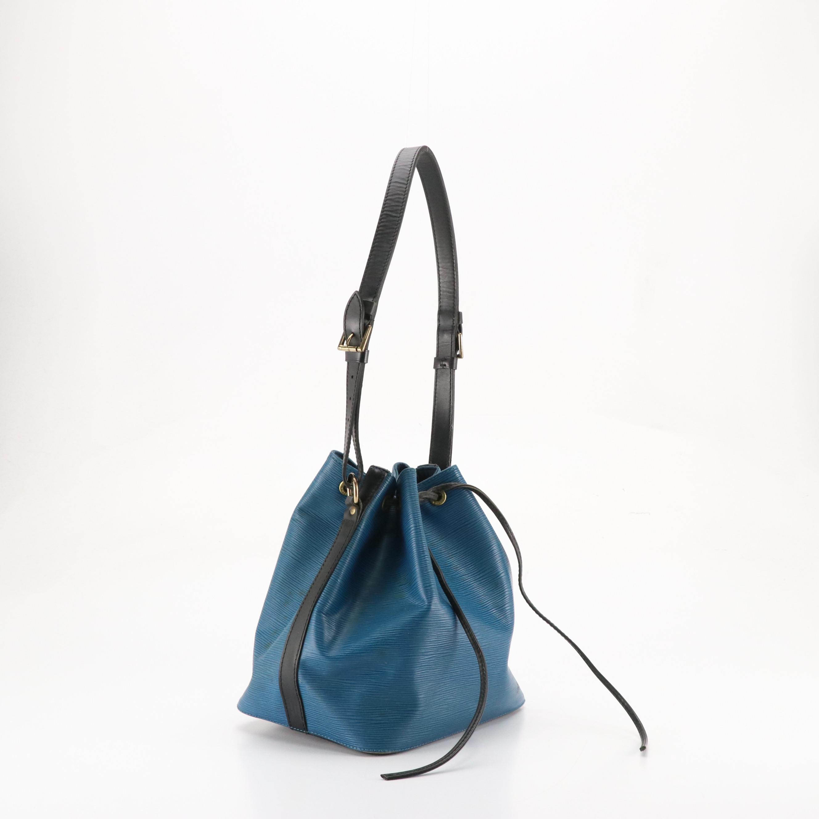 Louis Vuitton Petit Noé Drawstring Bucket Bag in Toledo Blue Epi & Black Leather