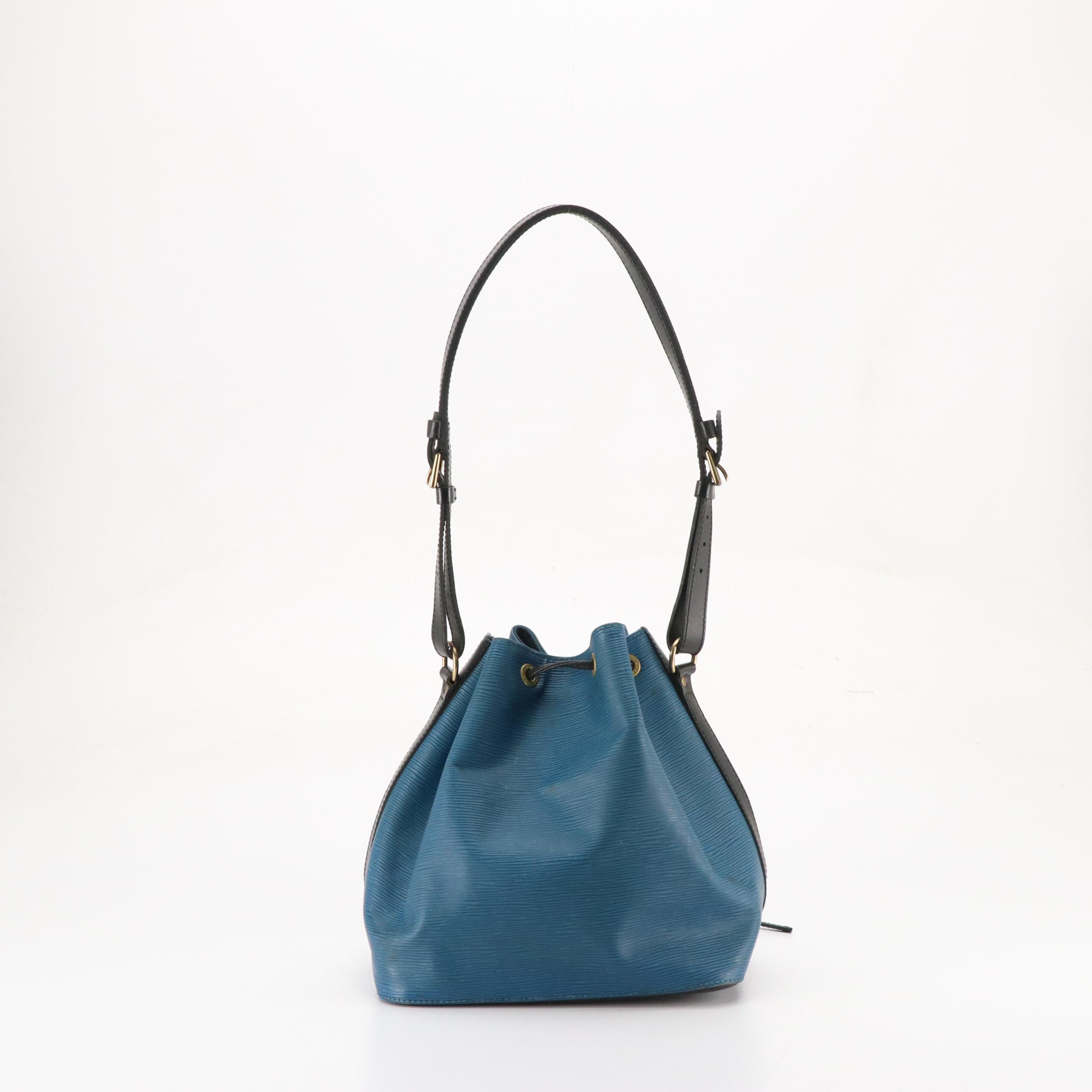 Louis Vuitton Petit Noé Drawstring Bucket Bag in Toledo Blue Epi & Black Leather