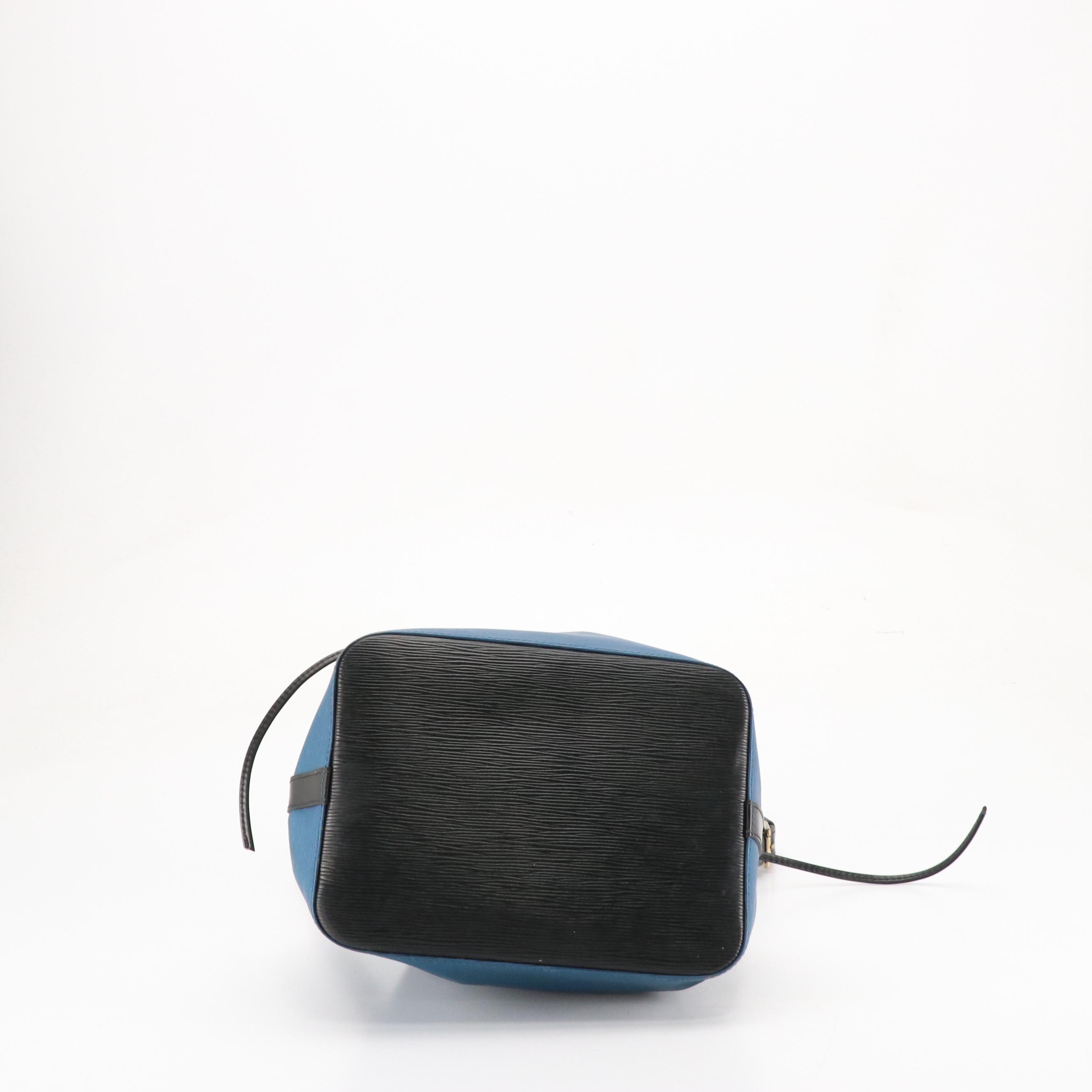 Louis Vuitton Petit Noé Drawstring Bucket Bag in Toledo Blue Epi & Black Leather