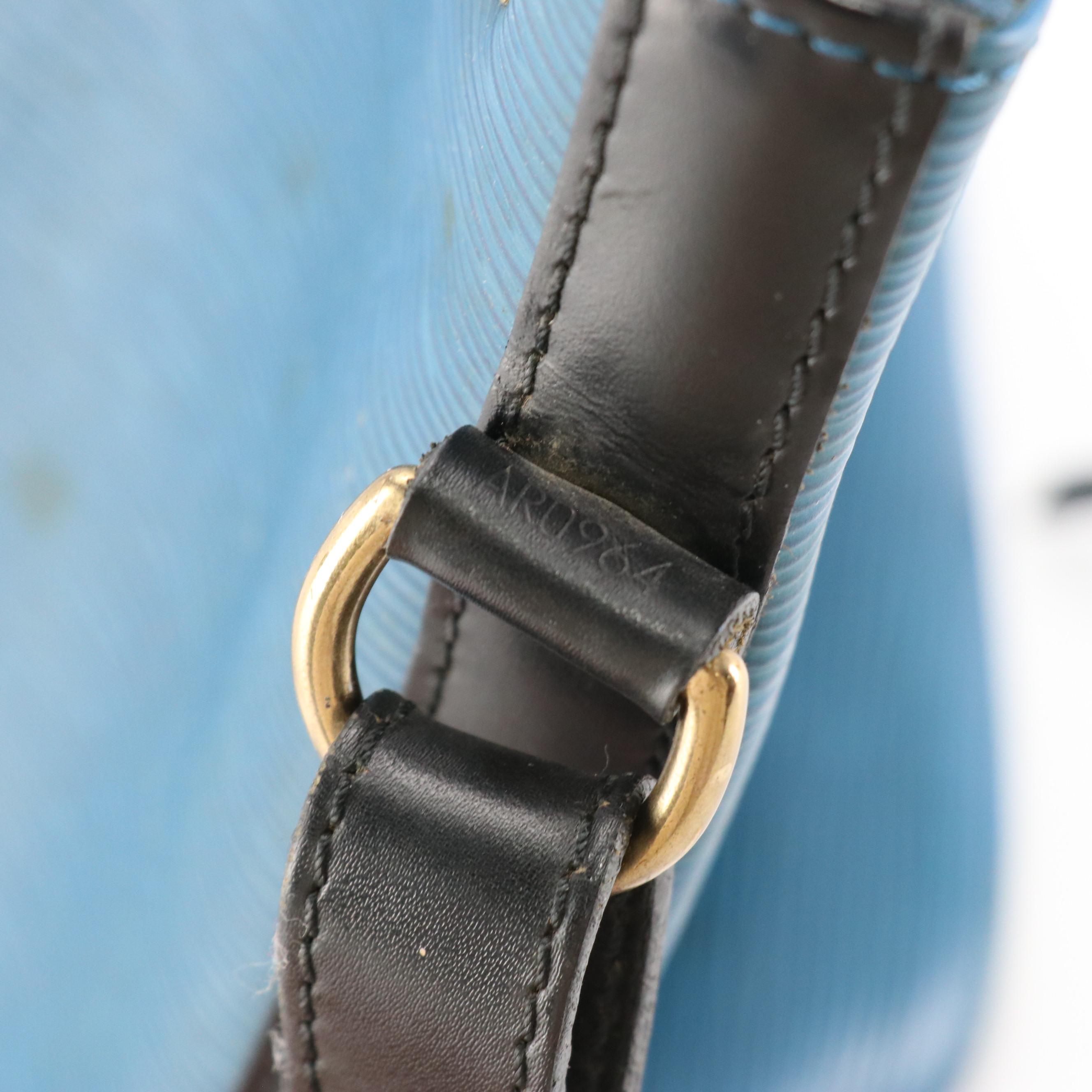 Louis Vuitton Petit Noé Drawstring Bucket Bag in Toledo Blue Epi & Black Leather