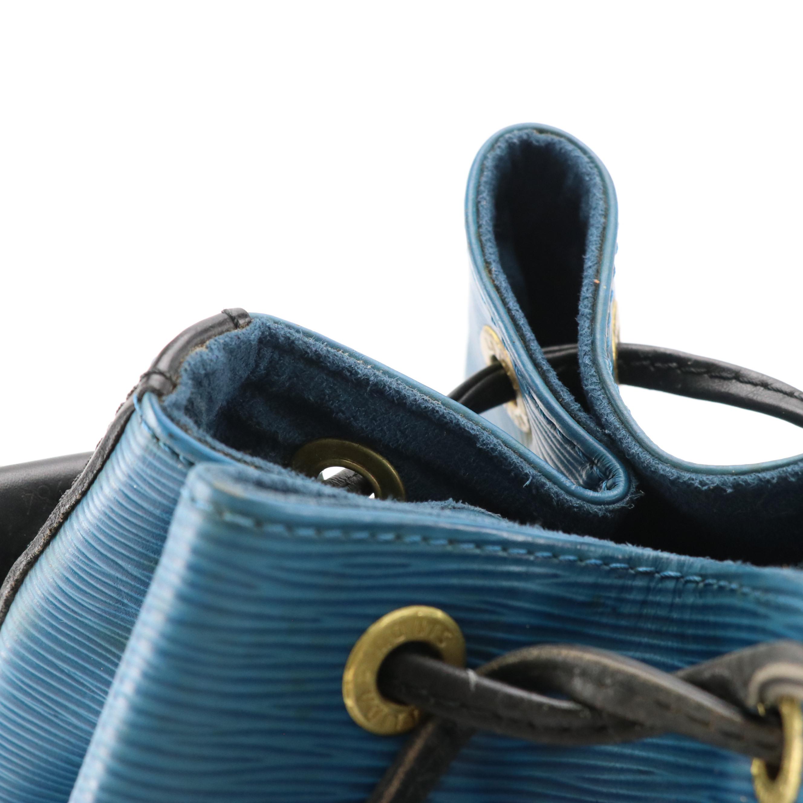 Louis Vuitton Petit Noé Drawstring Bucket Bag in Toledo Blue Epi & Black Leather