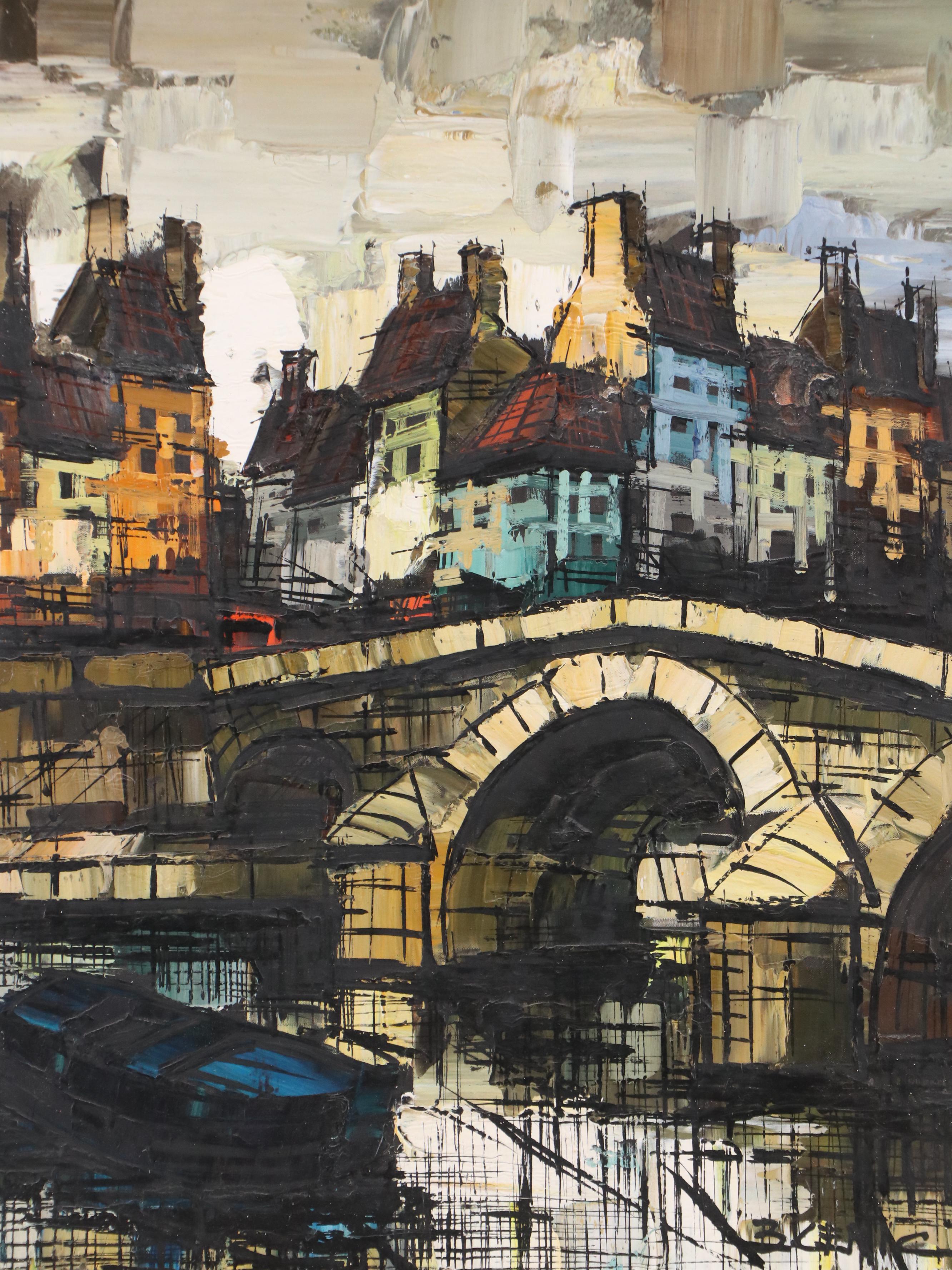 Boris Cenic Modern Oil Painting of European Townscape, Mid-20th Century