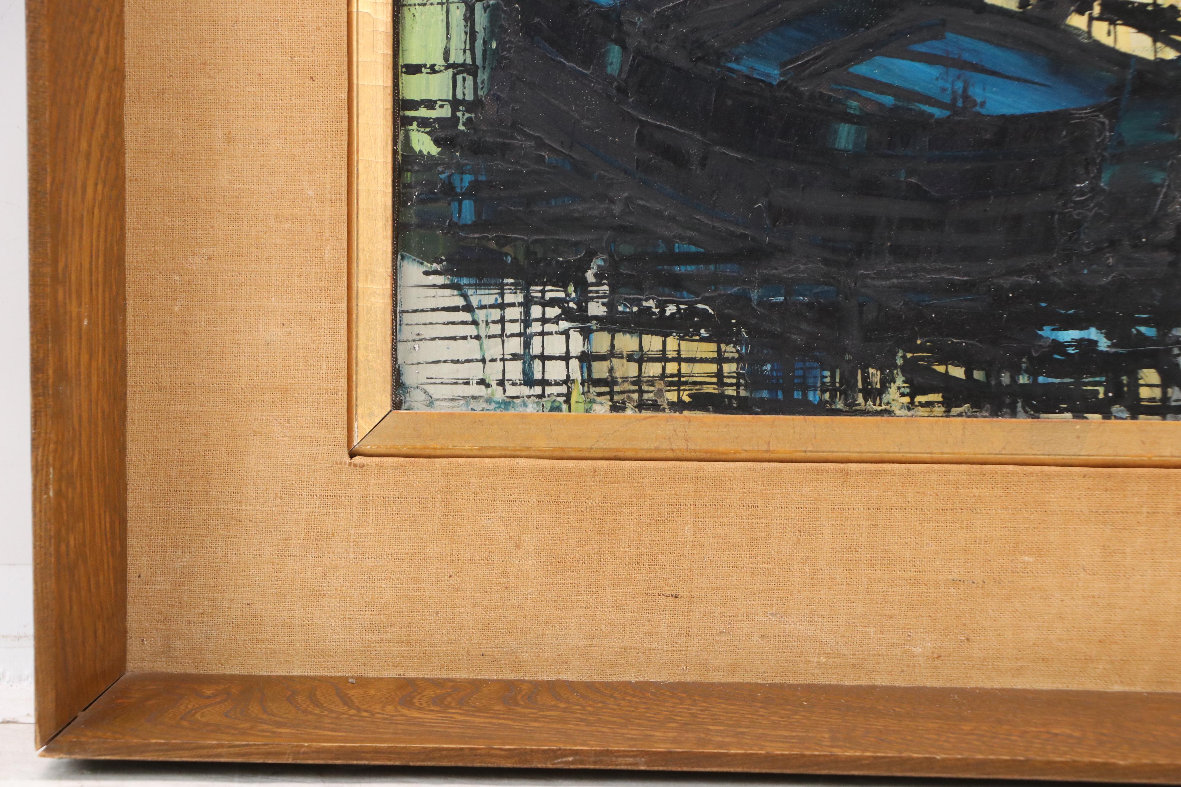 Boris Cenic Modern Oil Painting of European Townscape, Mid-20th Century