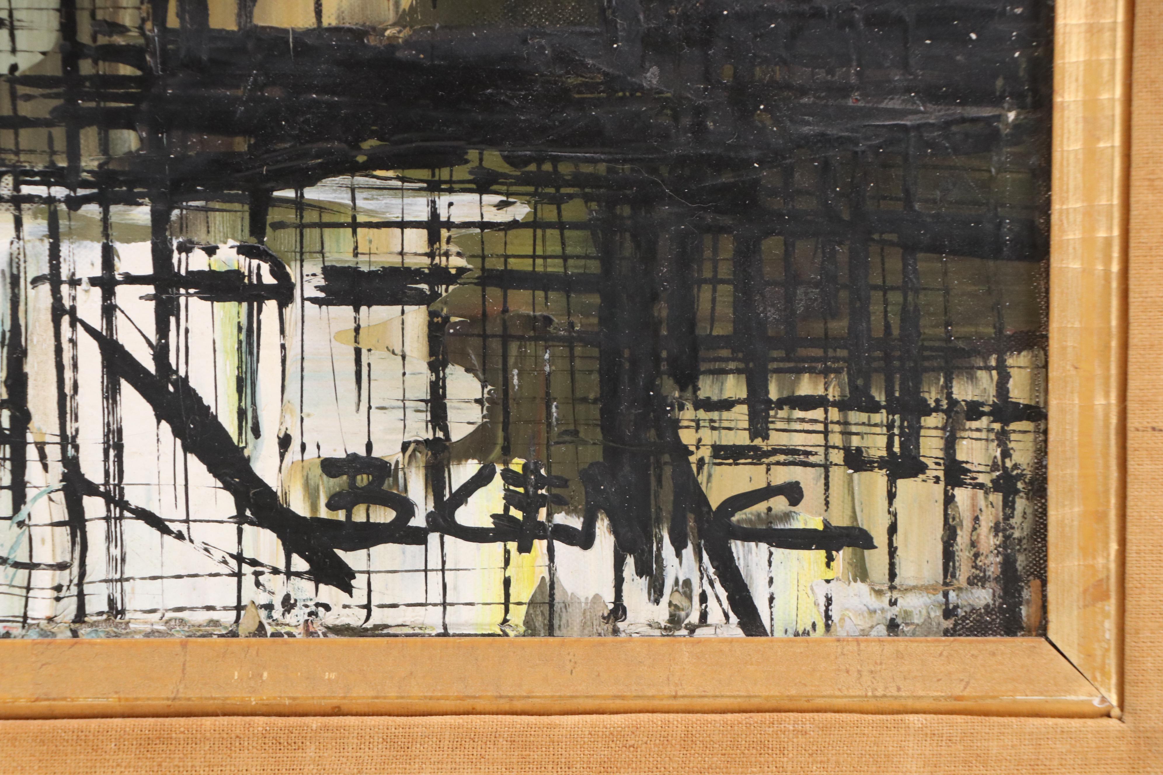 Boris Cenic Modern Oil Painting of European Townscape, Mid-20th Century