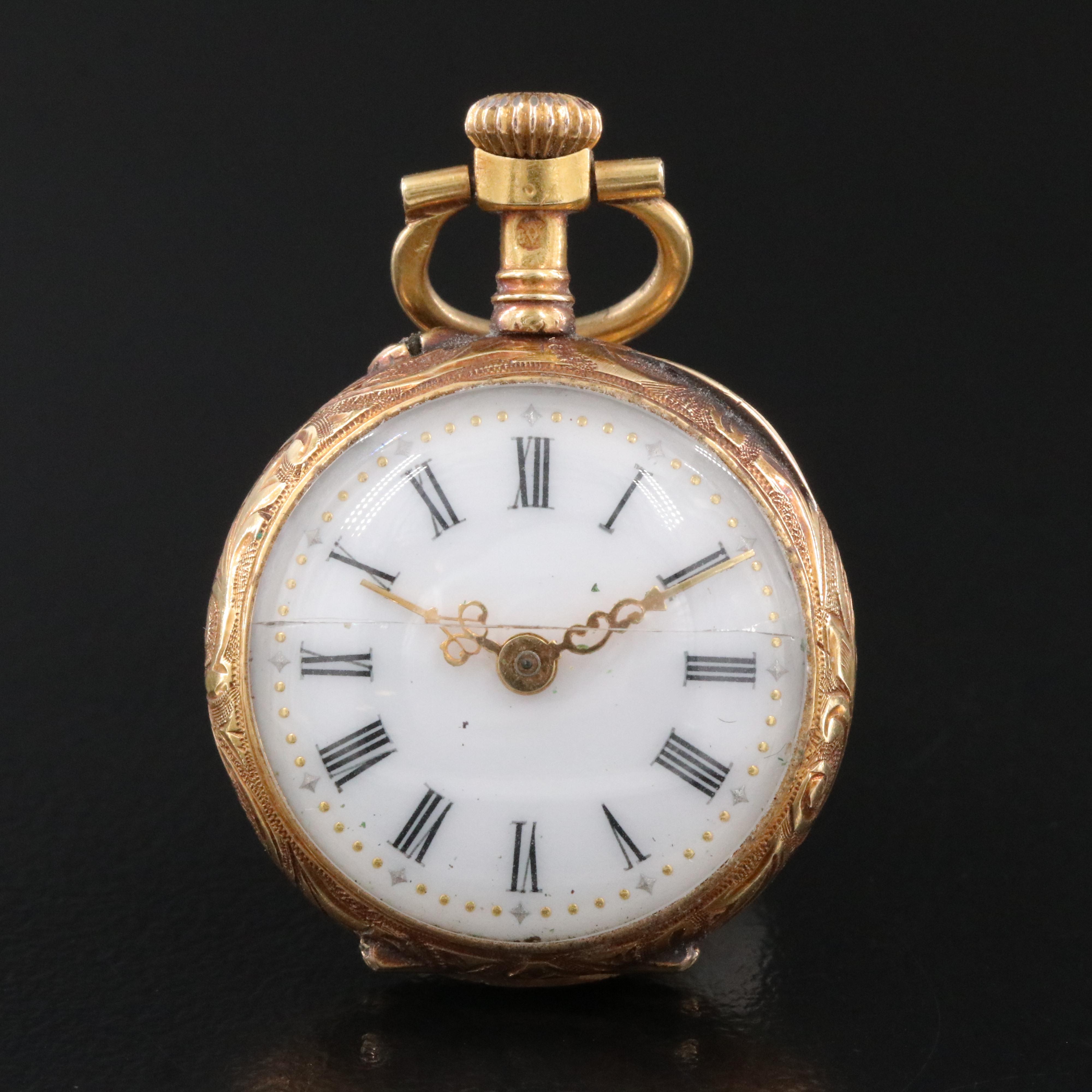 Antique LeCoultre et Cie 18K and Diamond Enameled Pendant Watch