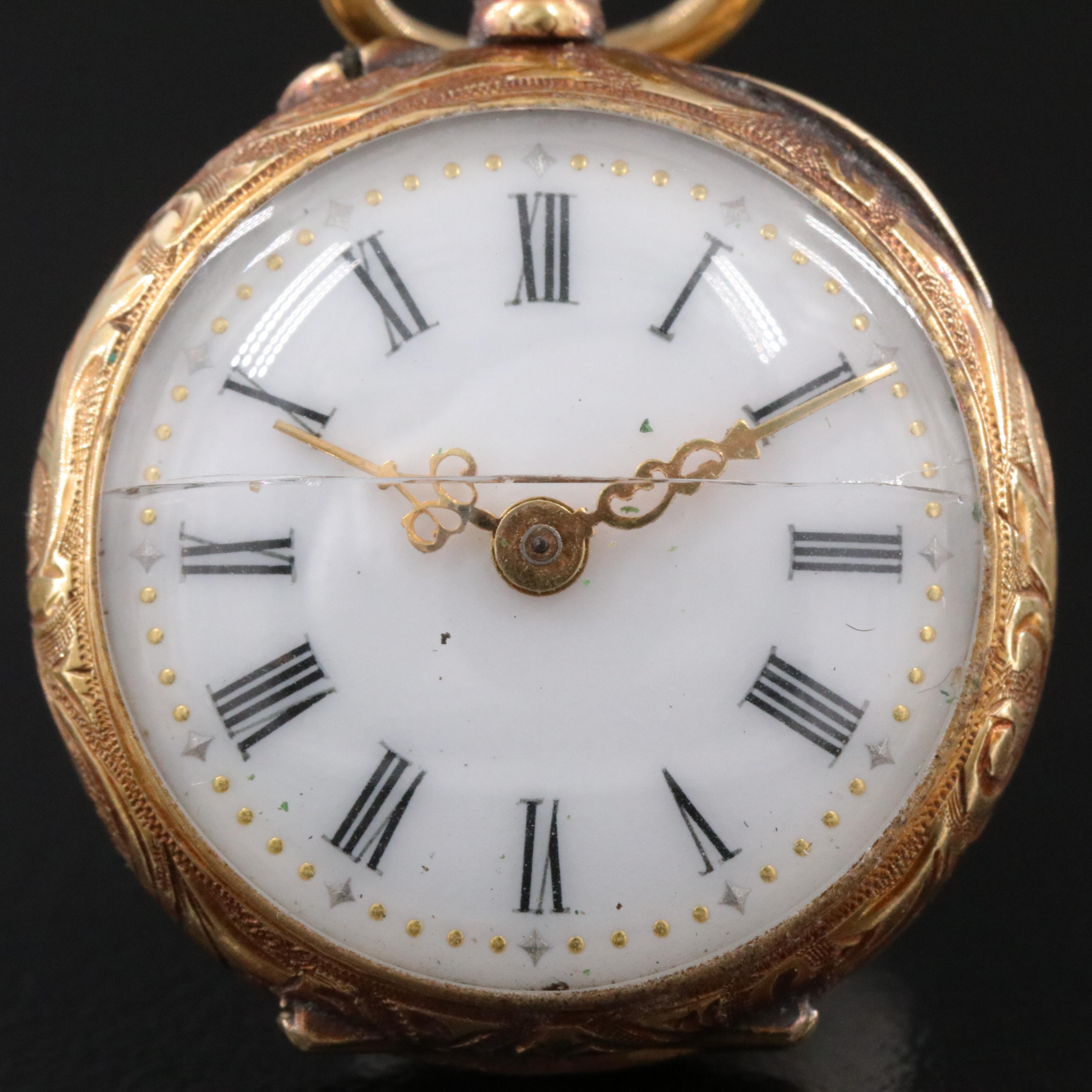 Antique LeCoultre et Cie 18K and Diamond Enameled Pendant Watch