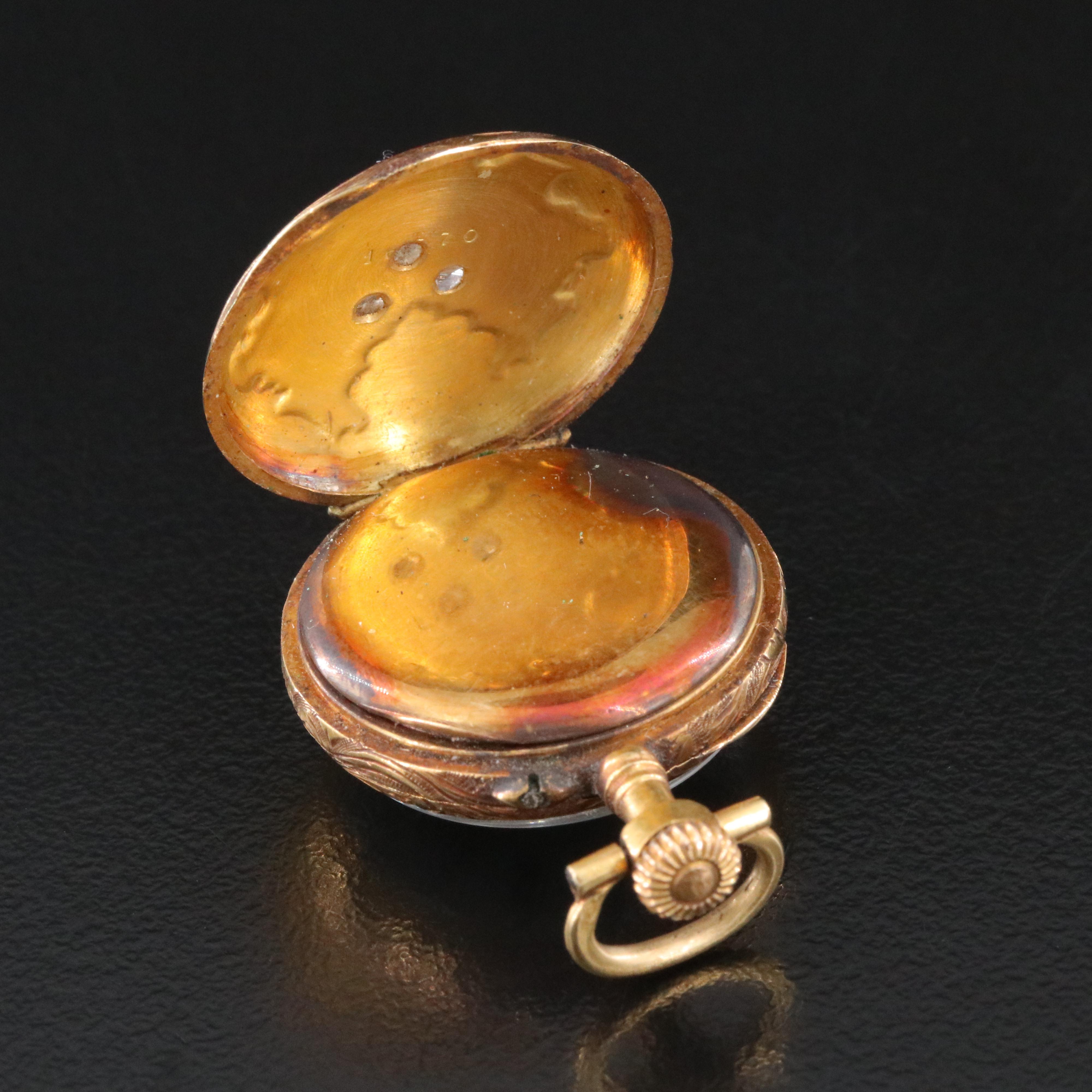 Antique LeCoultre et Cie 18K and Diamond Enameled Pendant Watch