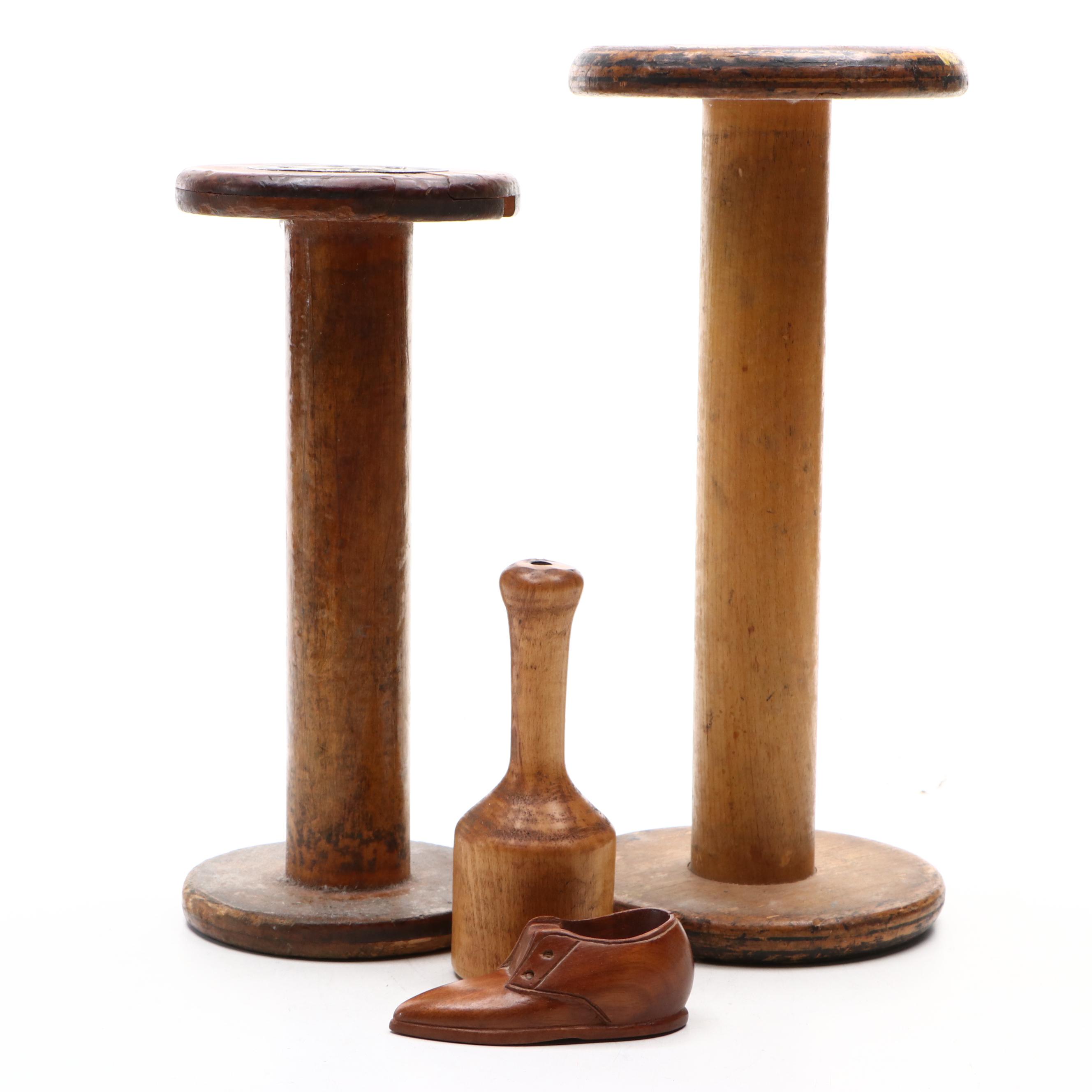 Industrial Bobbins with Other Wooden Décor, Late 19th/Early 20th Century