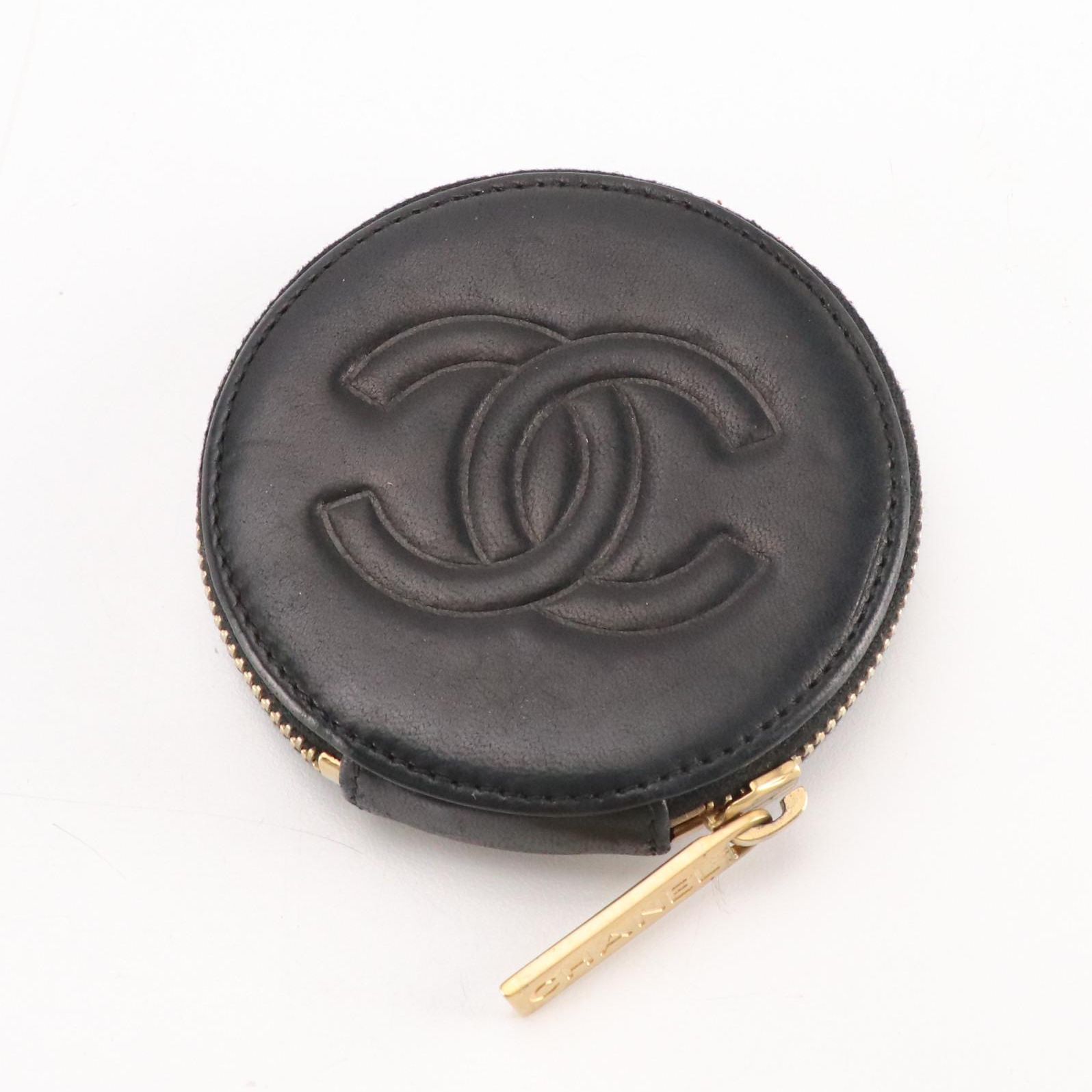 Chanel CC Camellia Flower Coin Purse in Black Lambskin Leather with Box