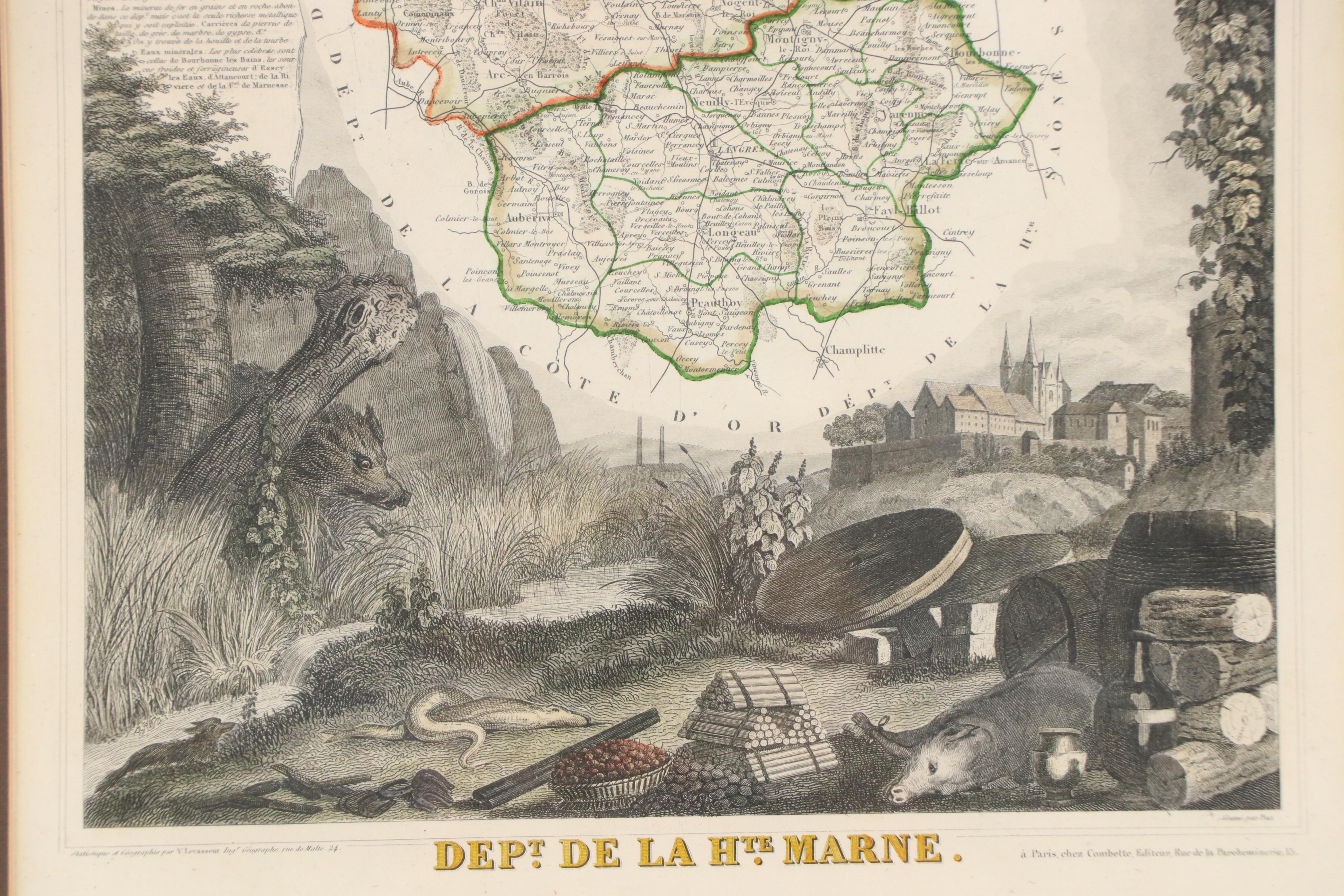 Victor Jules Levasseur Map Etching "Dept. de la Haute Marne," 1844–1845
