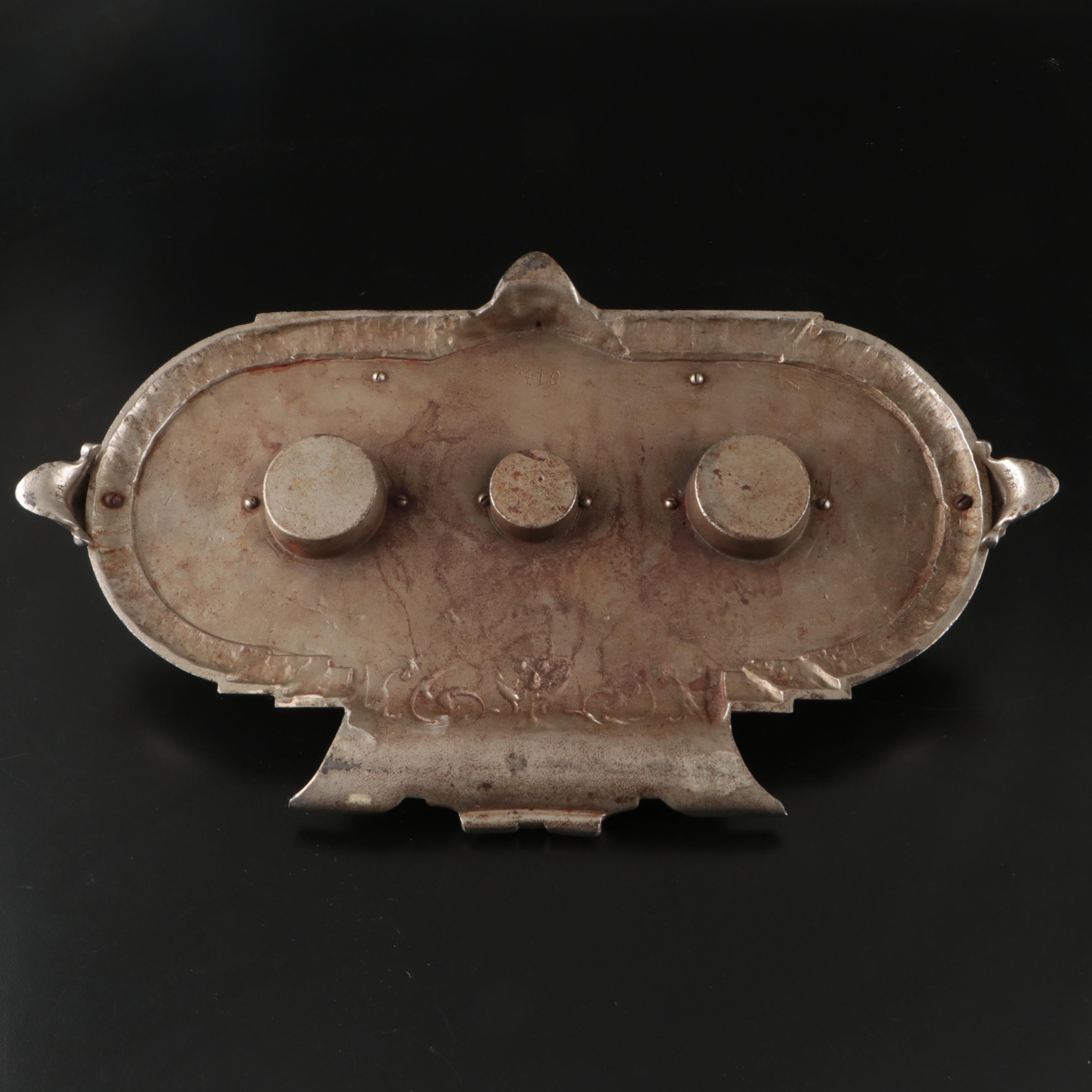 Renaissance Revival Style Silver Finish Double Inkwell