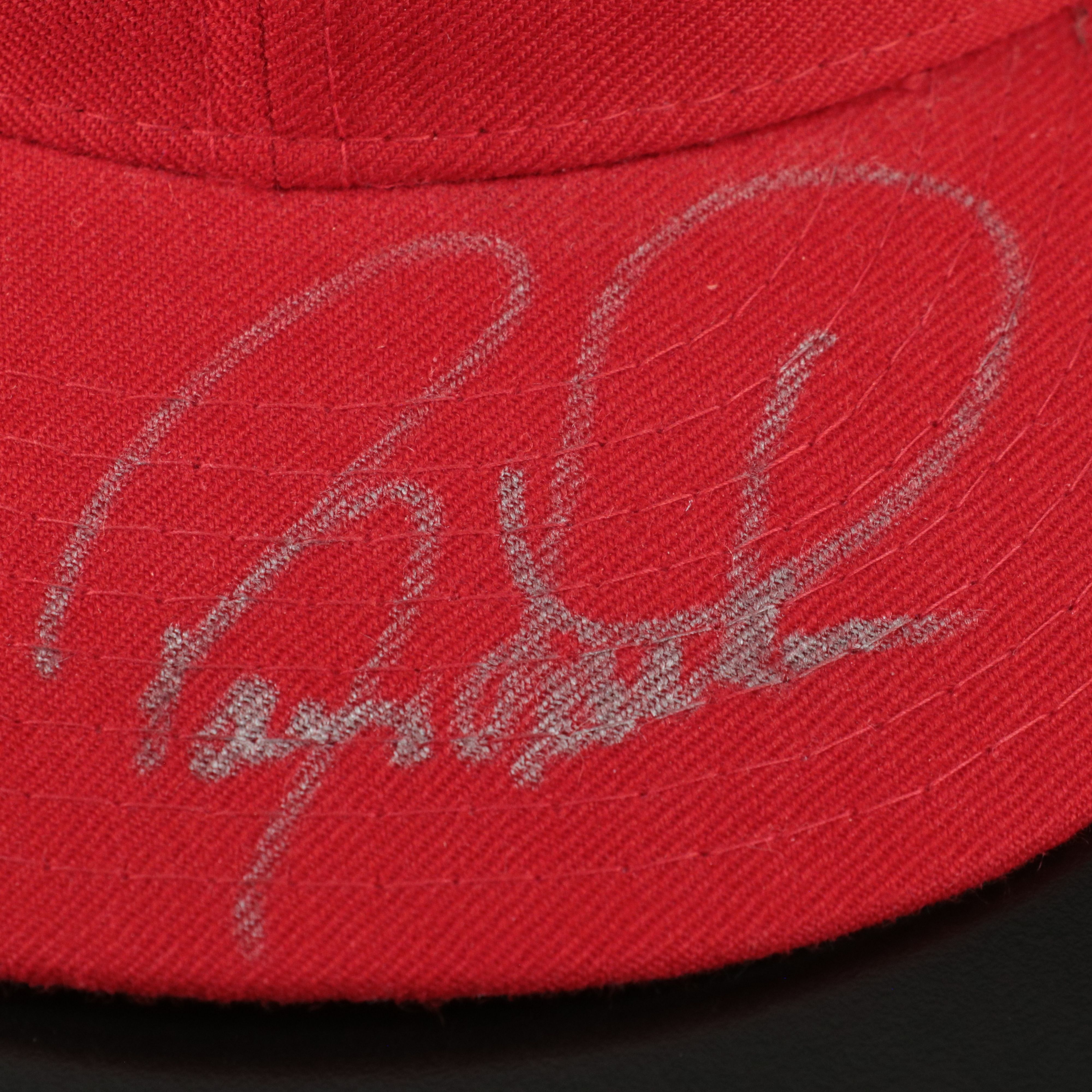 Barry Larkin Signed Hat with Chris Sabo and Ron Oester Signed Baseball