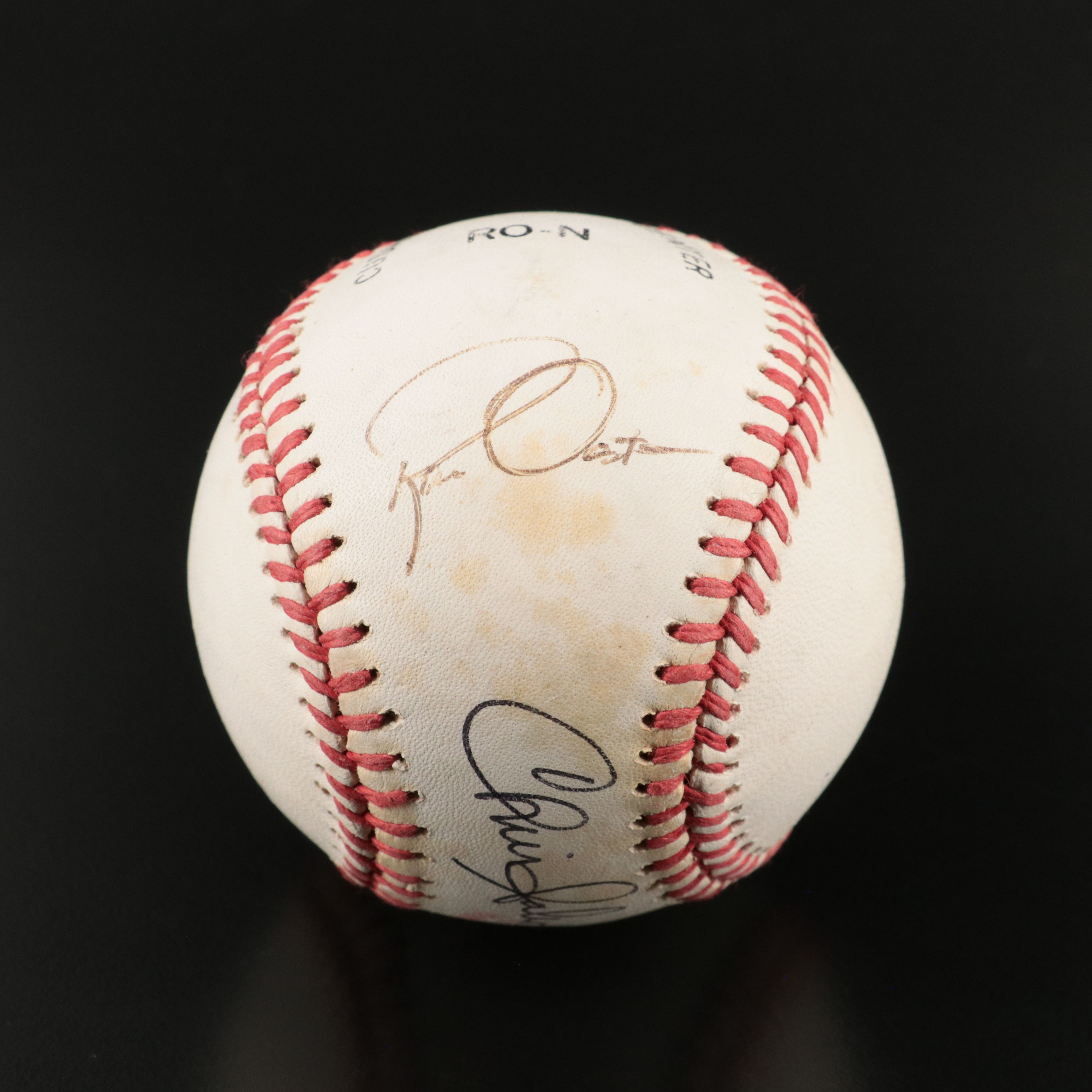 Barry Larkin Signed Hat with Chris Sabo and Ron Oester Signed Baseball