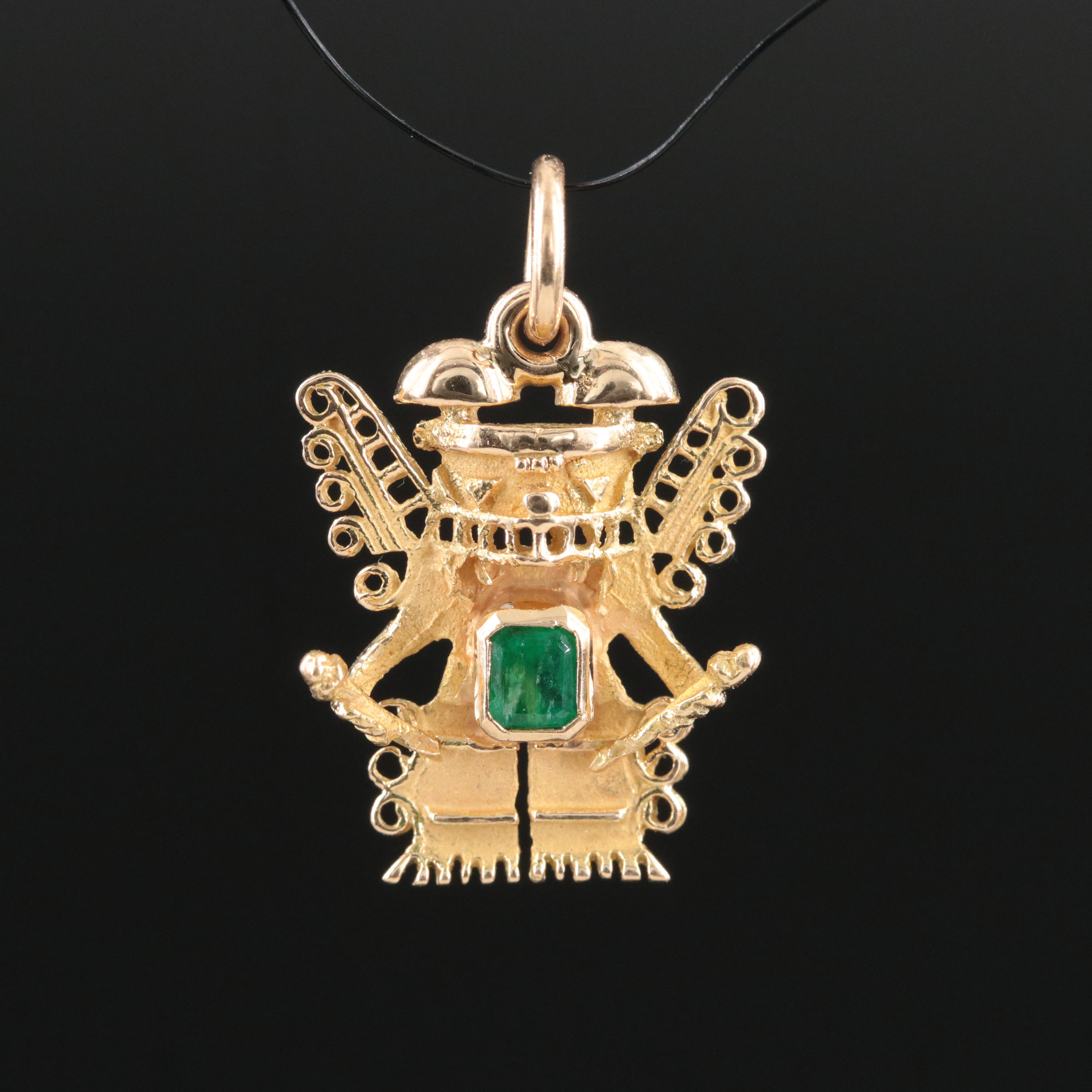 18K Emerald Pre-Colombian Deities Pendant