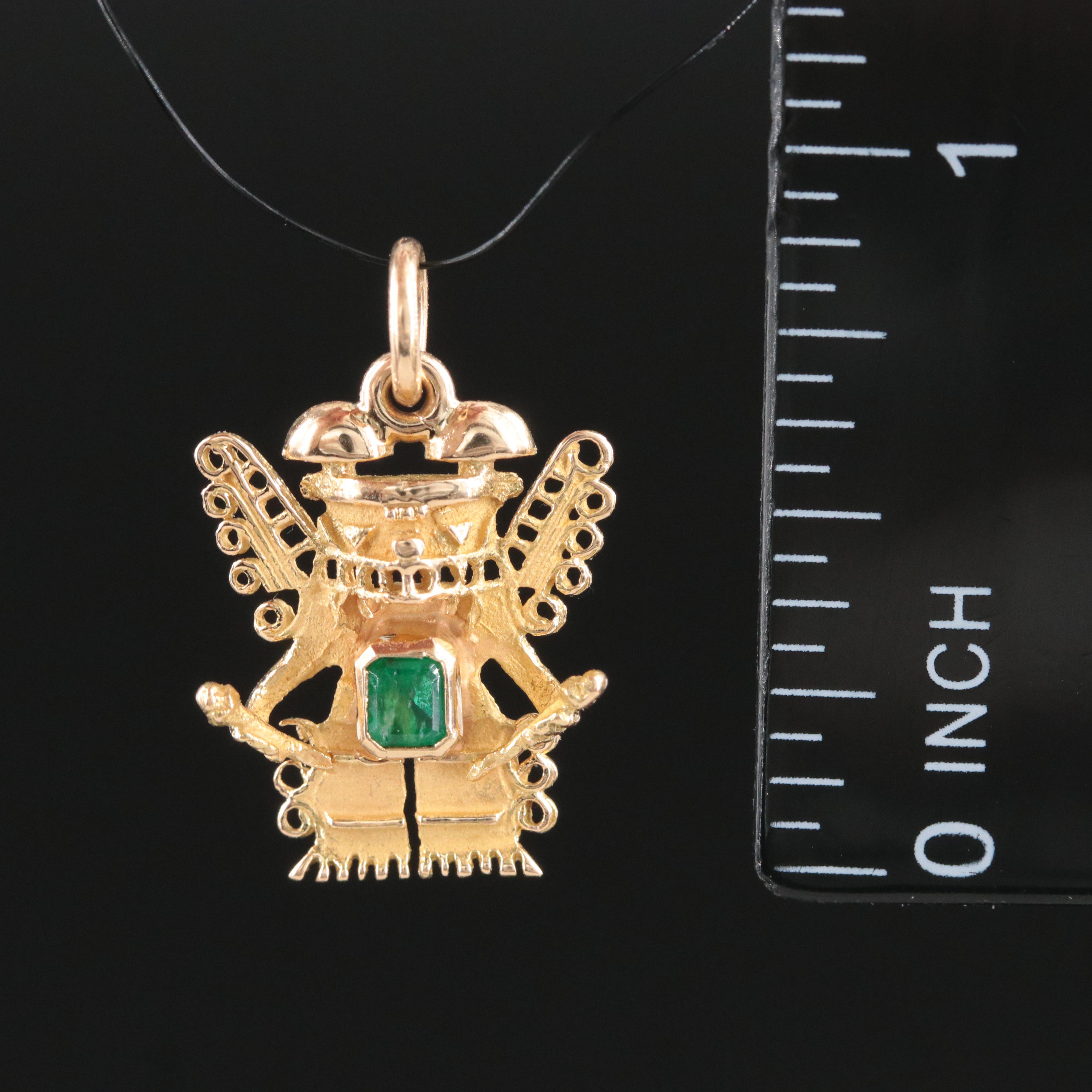 18K Emerald Pre-Colombian Deities Pendant