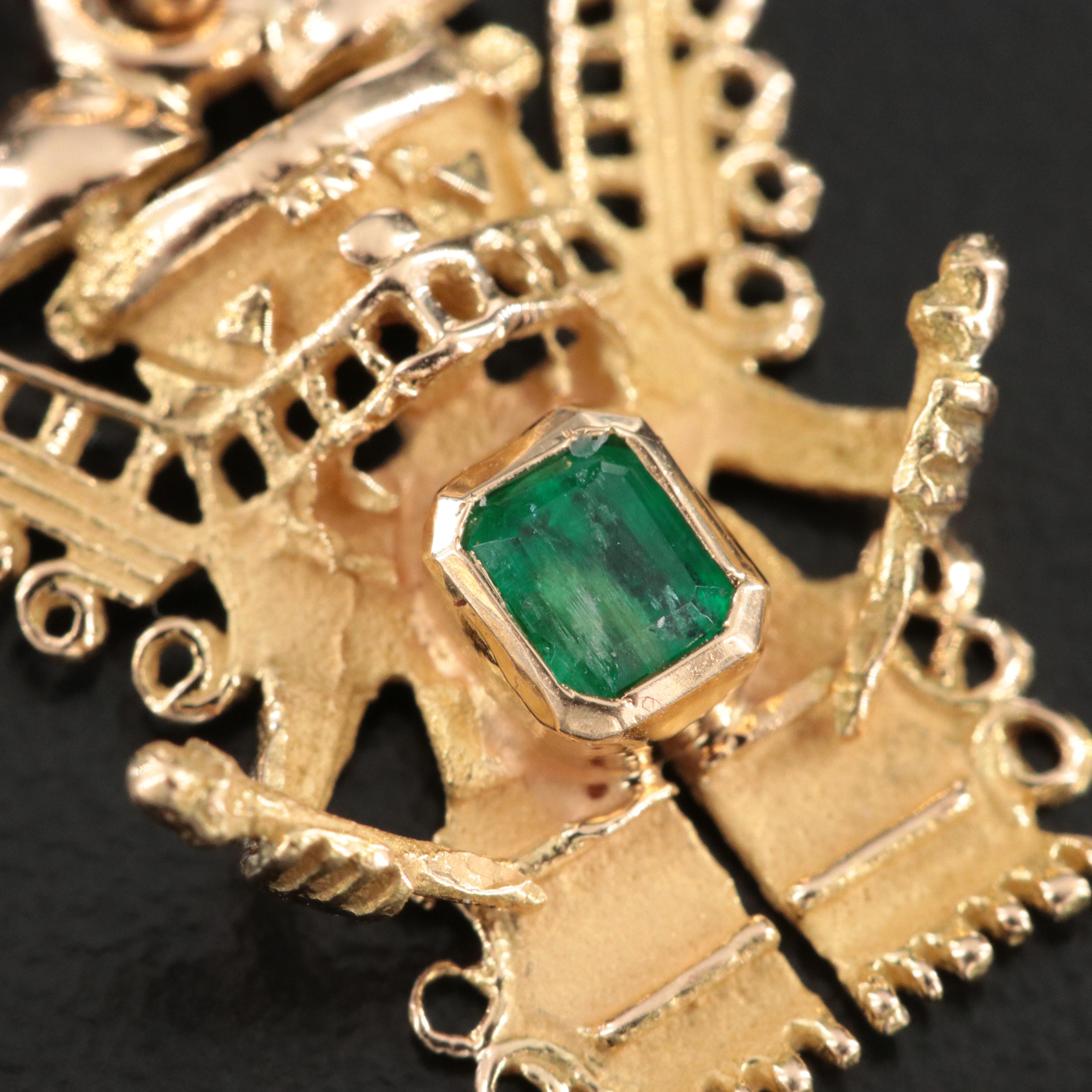 18K Emerald Pre-Colombian Deities Pendant