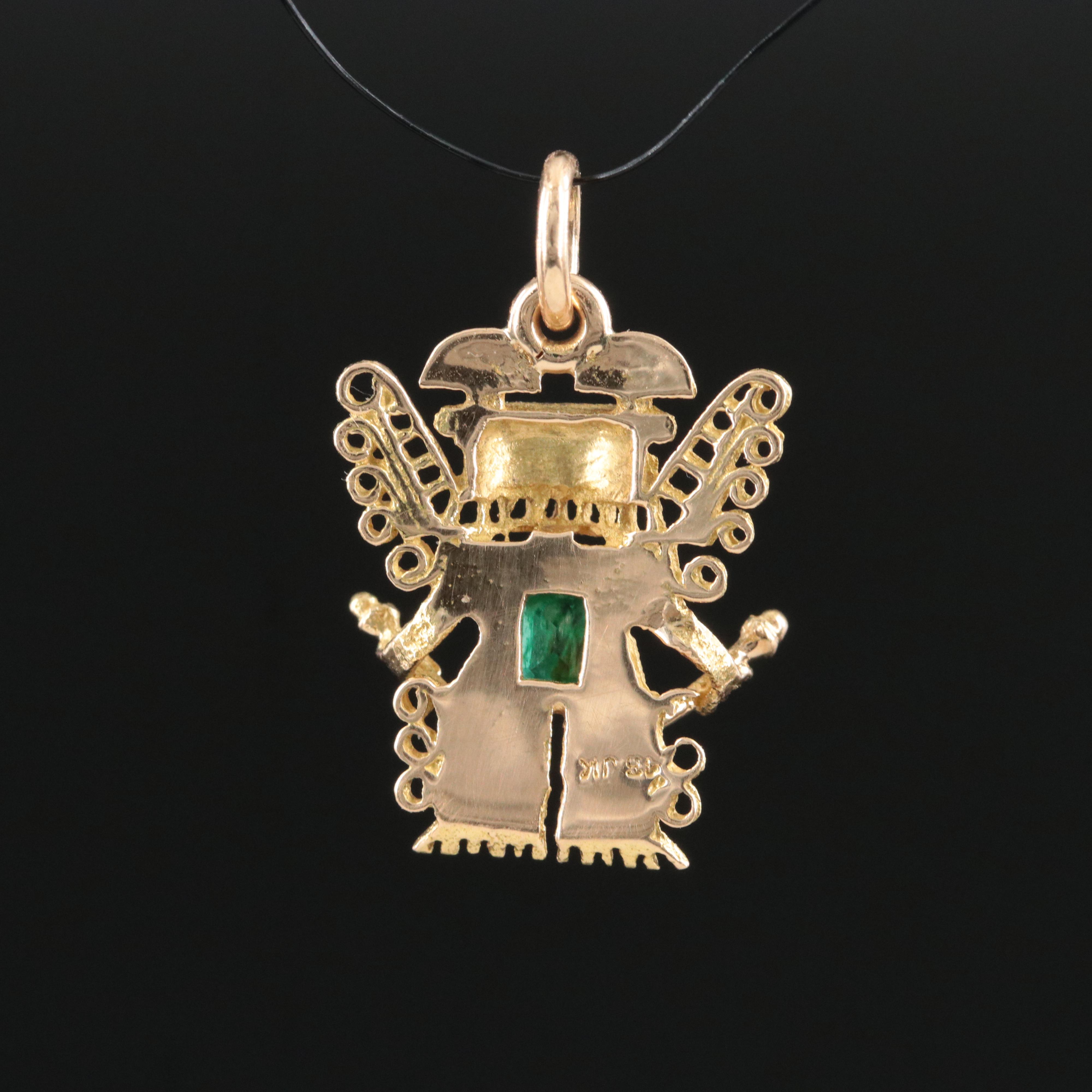 18K Emerald Pre-Colombian Deities Pendant