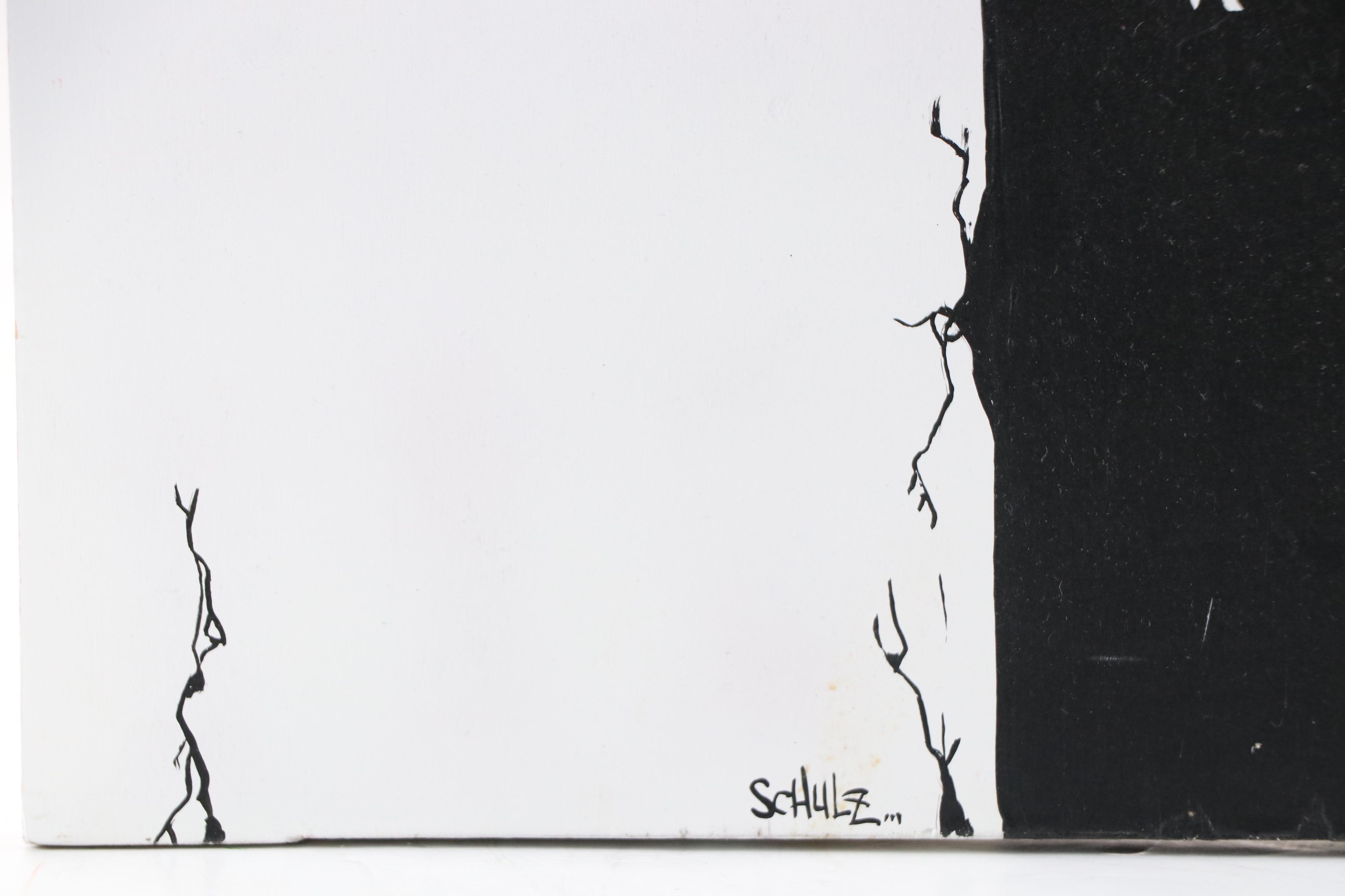 Schulz Modern Acrylic Painting of Power Line Industrial Silhouette, 21st Century