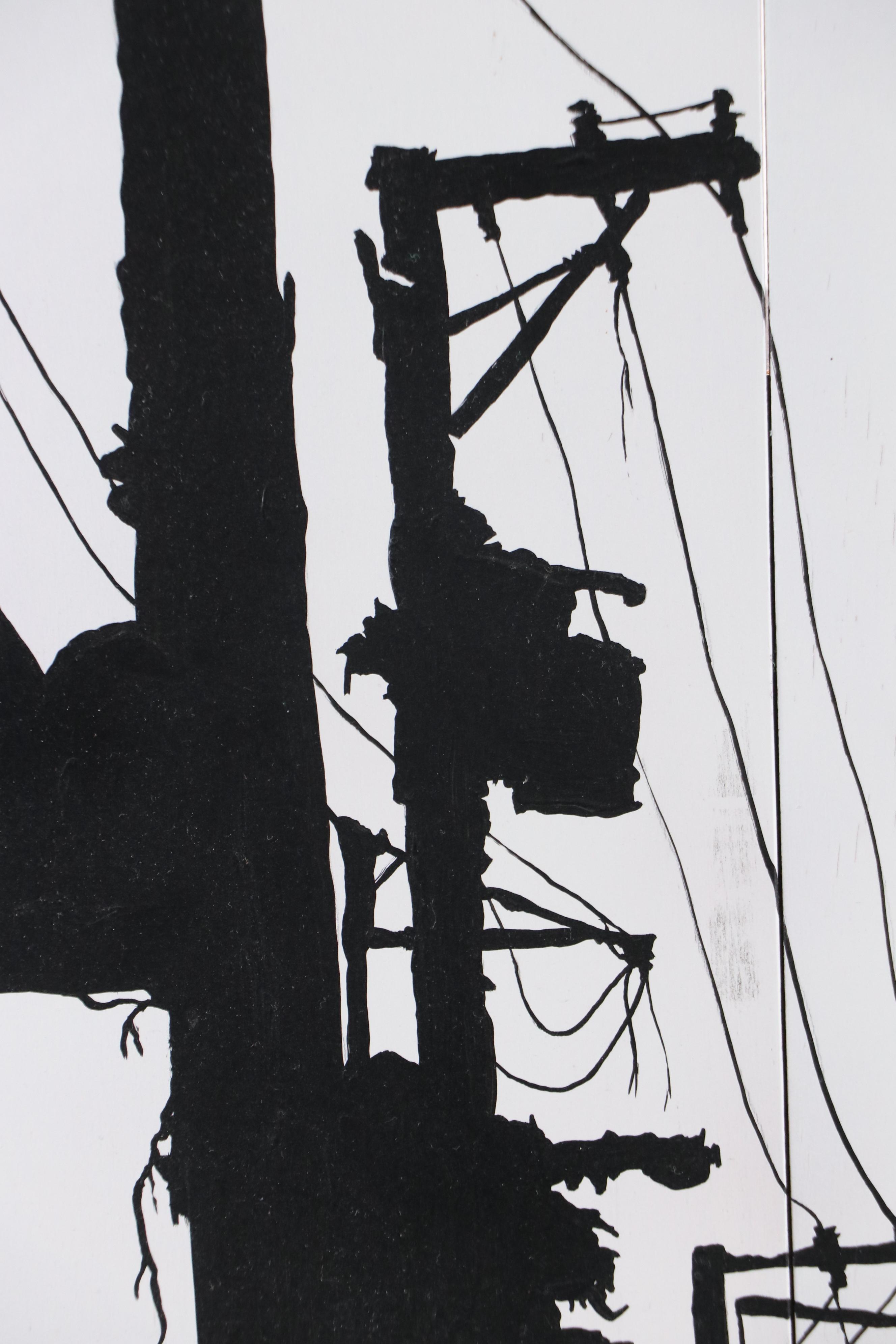 Schulz Modern Acrylic Painting of Power Line Industrial Silhouette, 21st Century