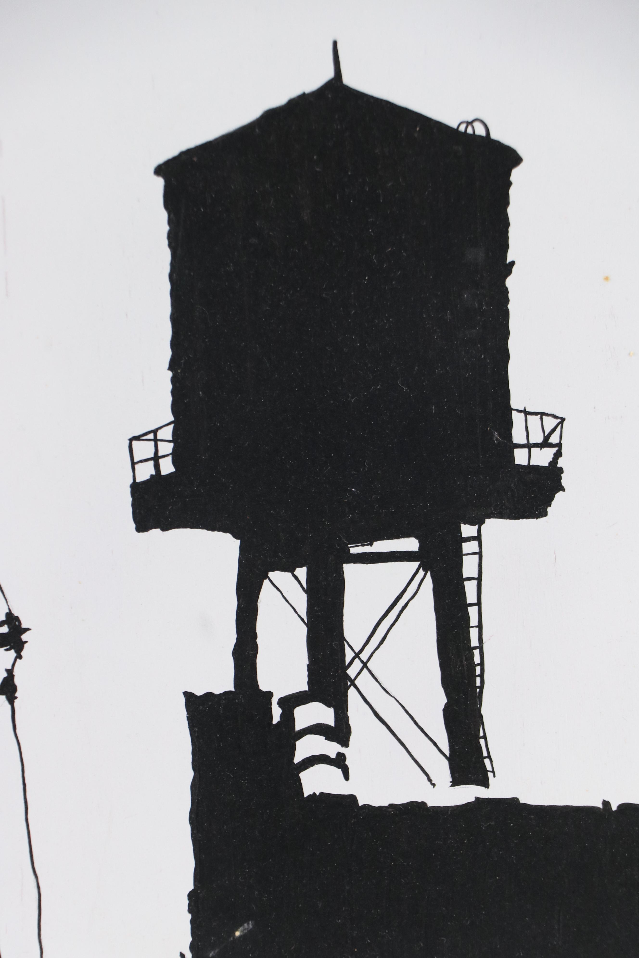 Schulz Modern Acrylic Painting of Power Line Industrial Silhouette, 21st Century