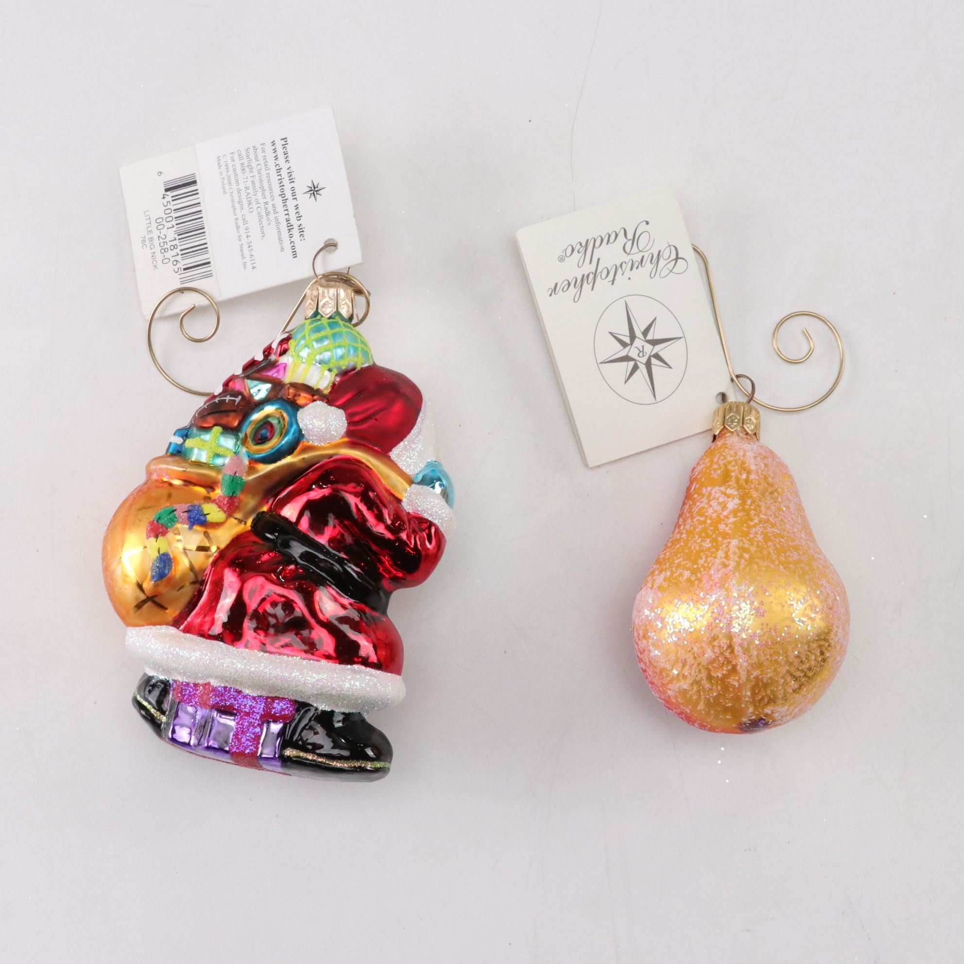 Five Christopher Radko Blown Glass Christmas Ornaments